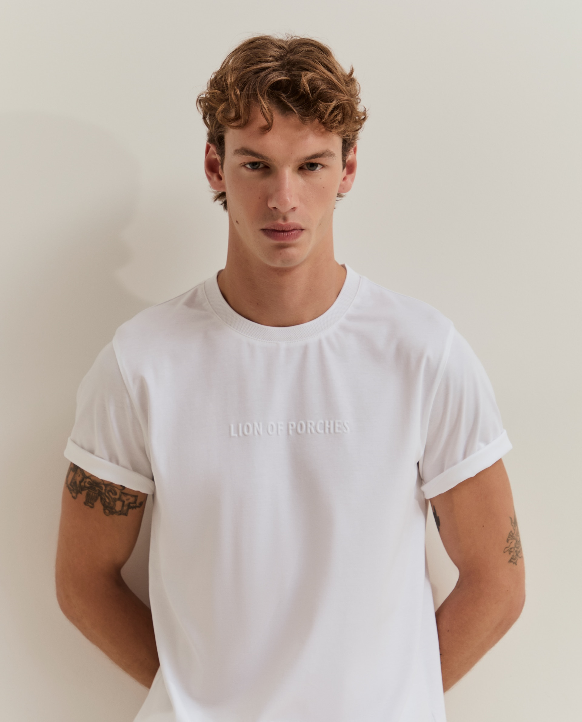 Camiseta de manga corta de hombre en algodón - Lion of Porches - Blanco Blanco-2