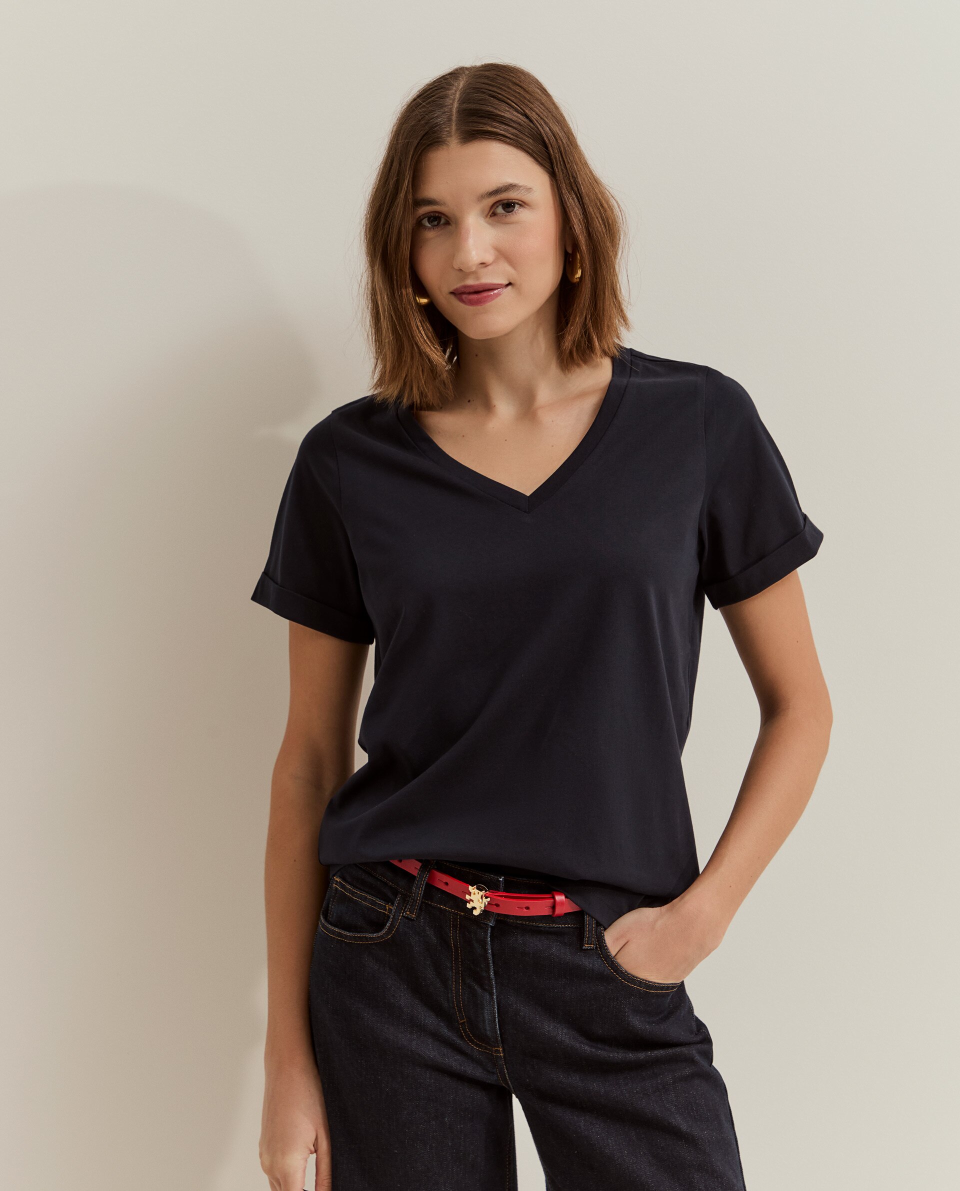 Camiseta básica de mujer de algodón - Lion of Porches - Azul marino Azul marino-2
