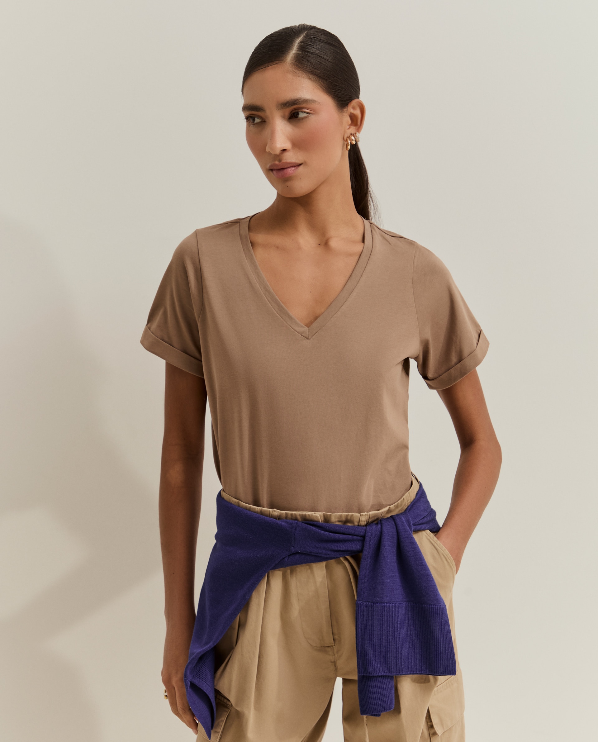 Camiseta básica de mujer de algodón - Lion of Porches - Beige Beige-2