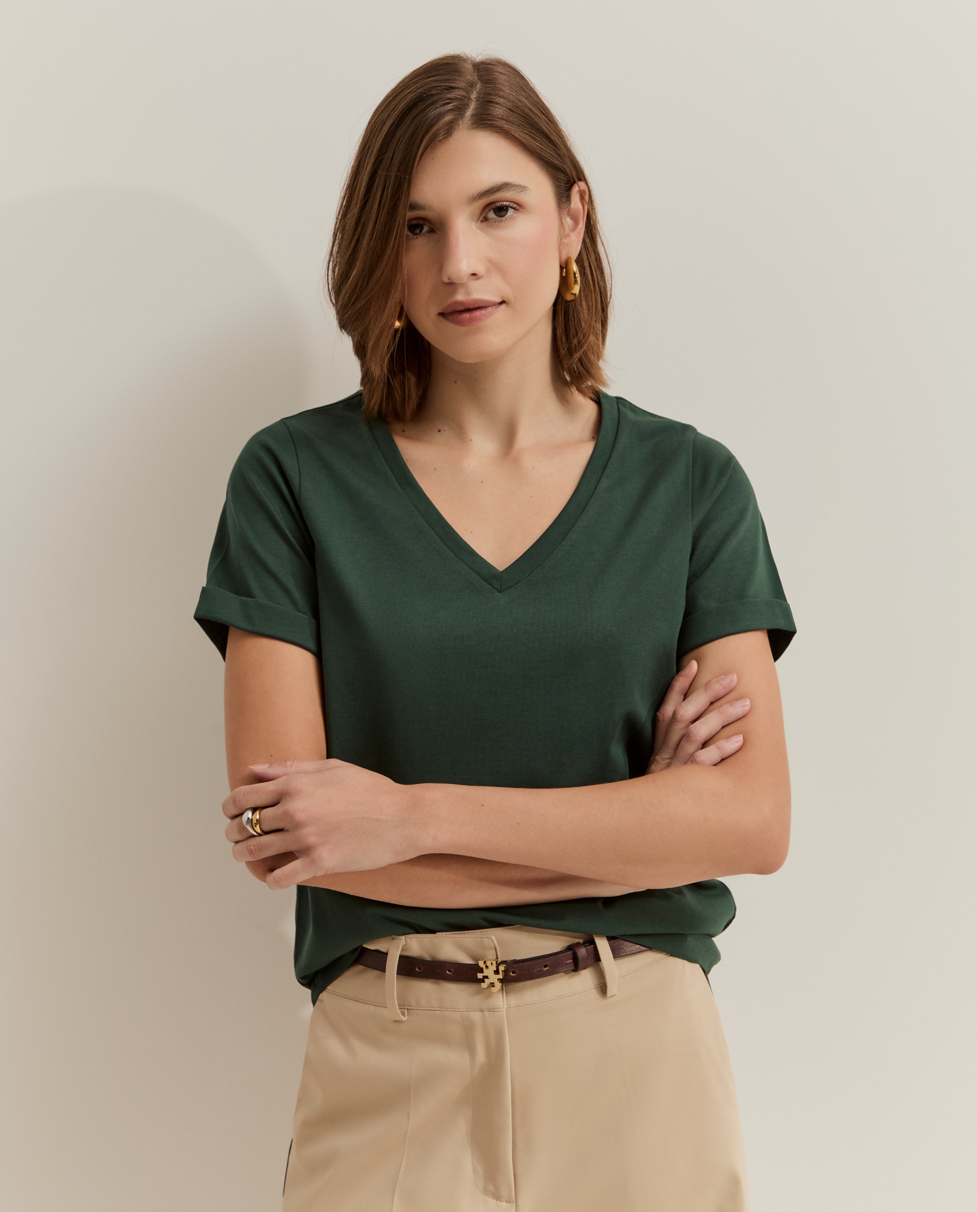 Camiseta básica de mujer de algodón - Lion of Porches - Verde oscuro Verde oscuro-2