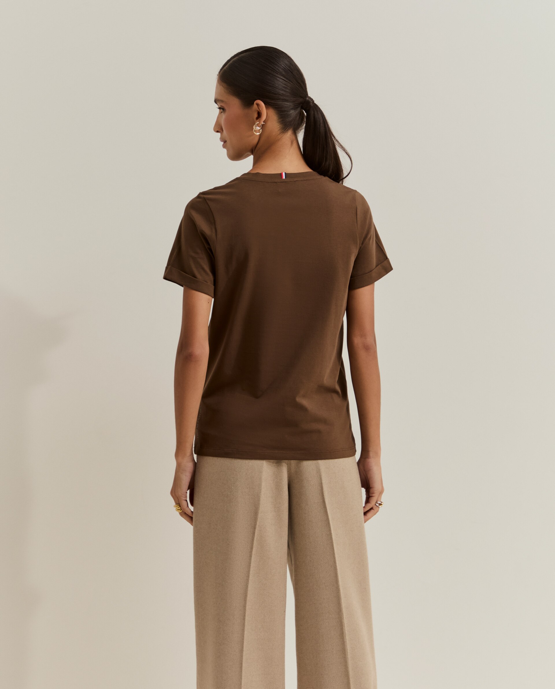 Camiseta básica de mujer de algodón - Lion of Porches - Marrón Marrón-3