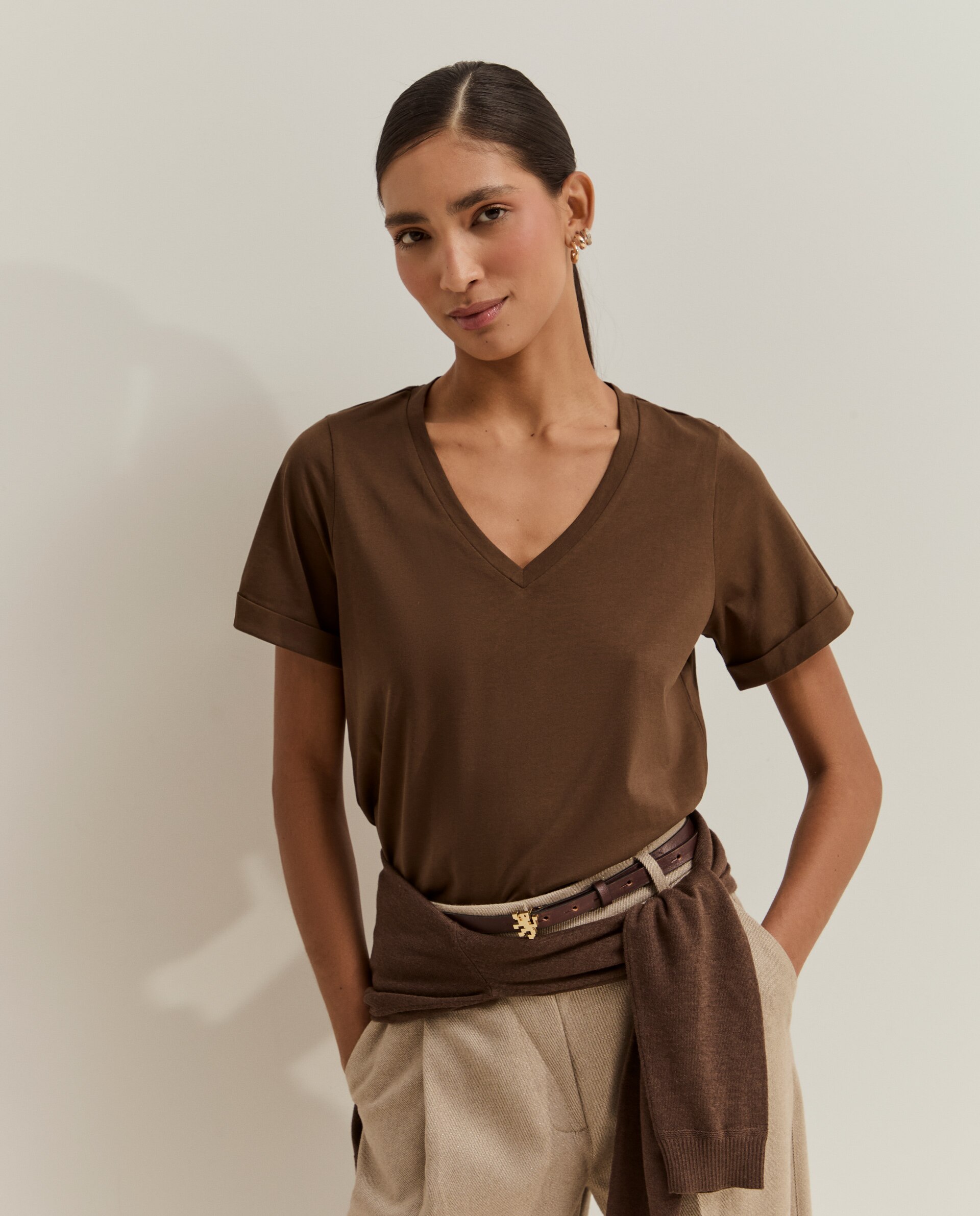 Camiseta básica de mujer de algodón - Lion of Porches - Marrón Marrón-4