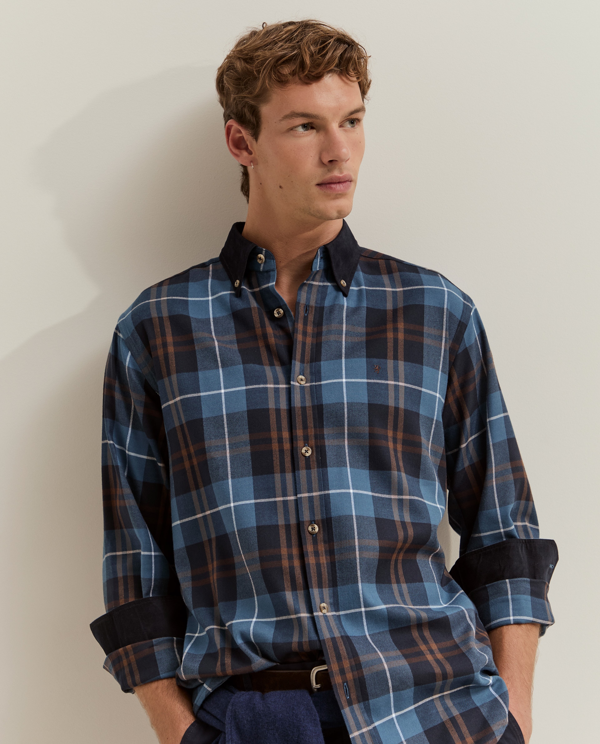 Camisa de hombre a cuadros de corte regular - Lion of Porches - Azul Azul-2