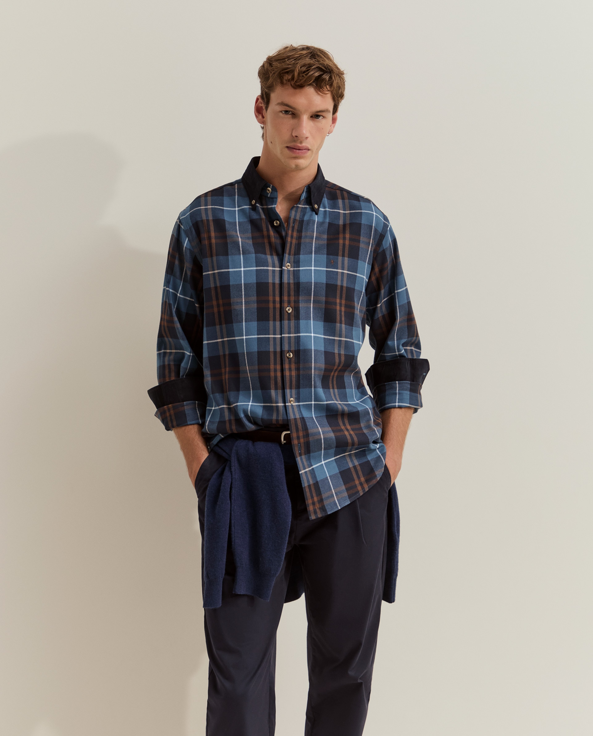 Camisa de hombre a cuadros de corte regular - Lion of Porches - Azul Azul-4