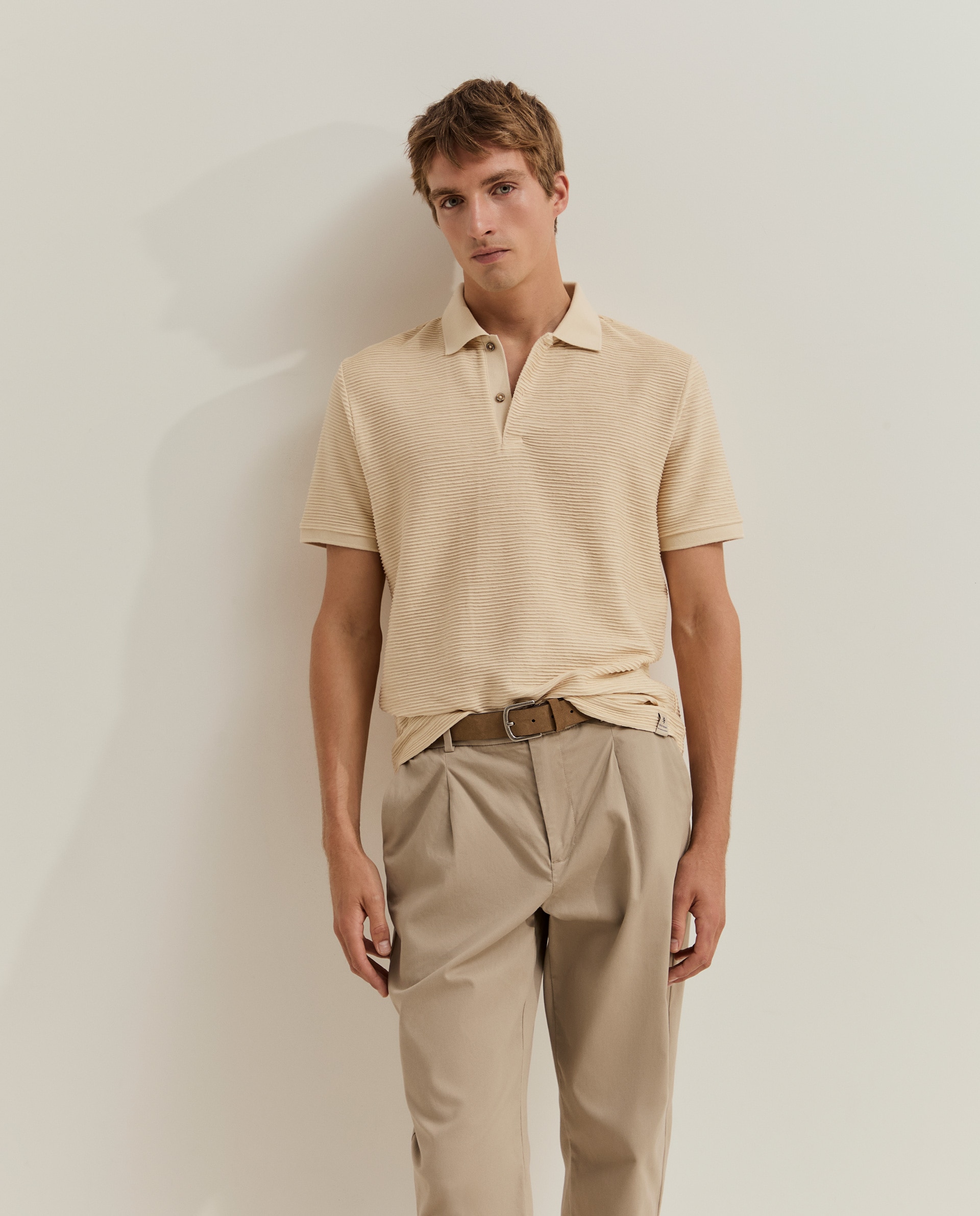 Polo de manga corta de hombre en unto estructurado - Lion of Porches - Beige Beige-1