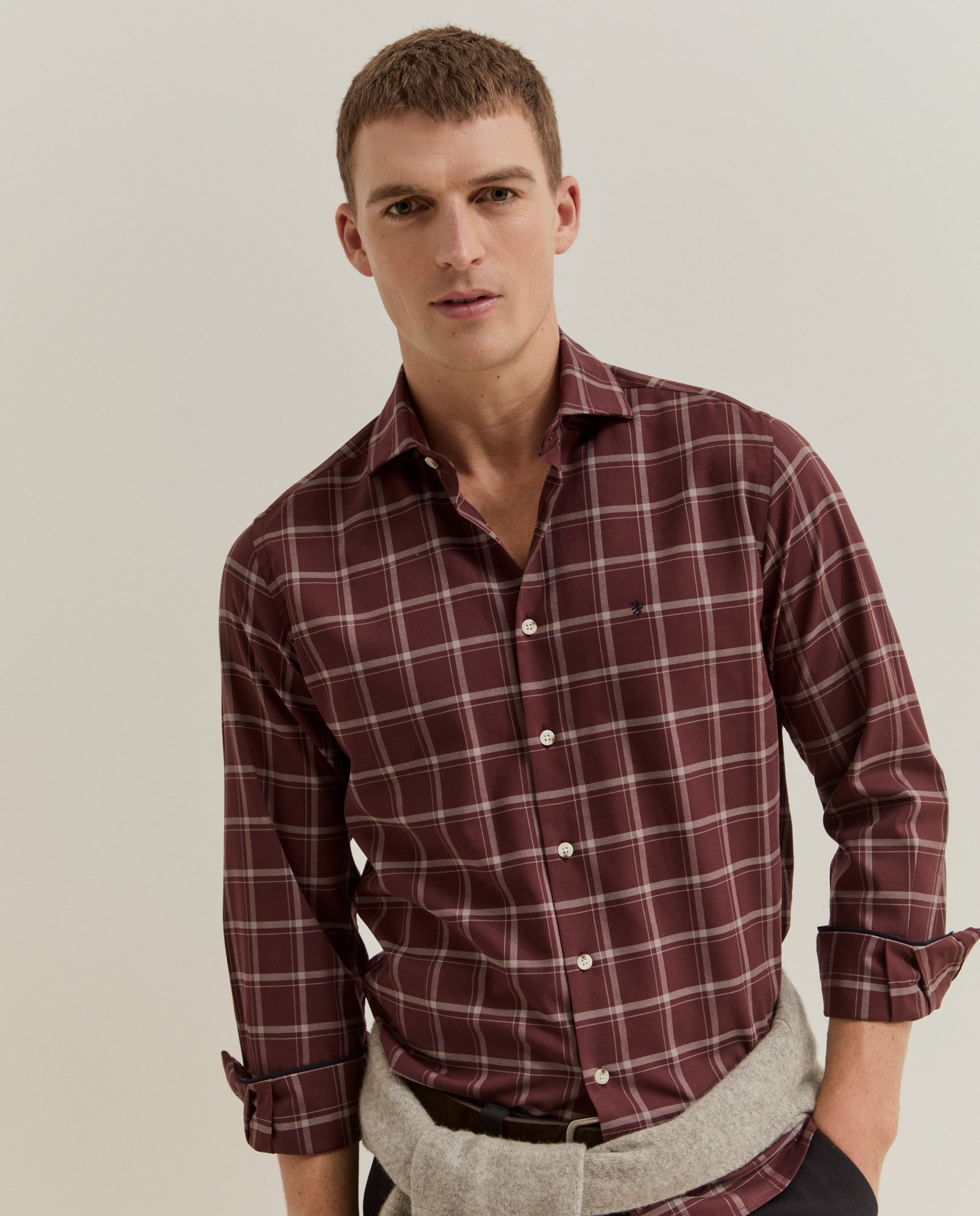 Camisa a cuadros de hombre de corte ajustado - Lion of Porches - Burdeos Burdeos-2