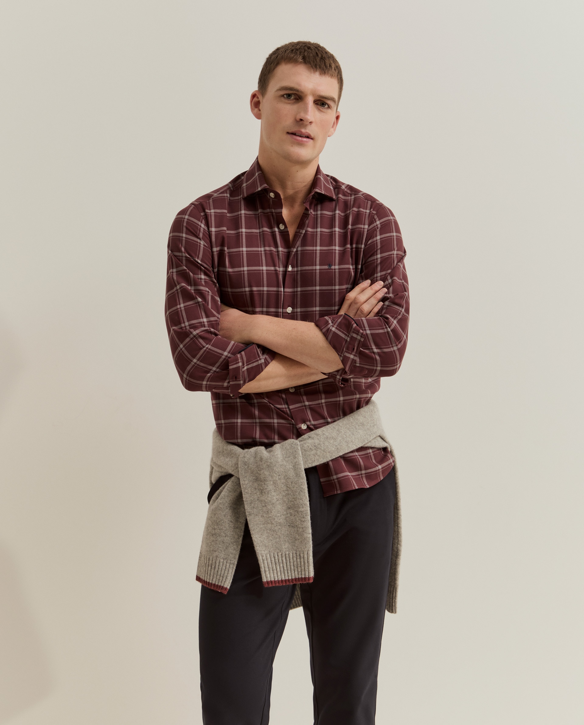 Camisa a cuadros de hombre de corte ajustado - Lion of Porches - Burdeos Burdeos-4