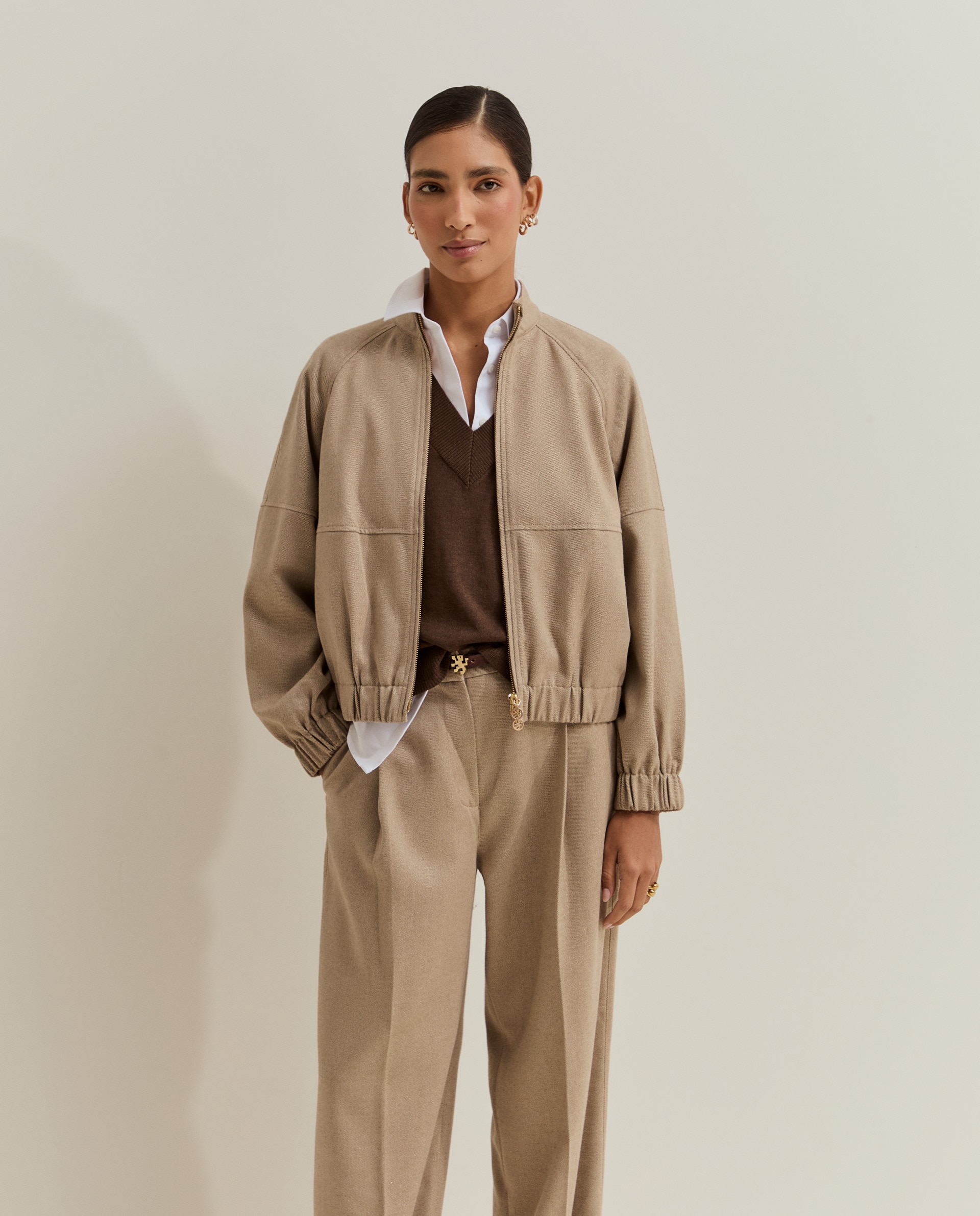 Chaqueta de mujer corta y oversize - Lion of Porches - Beige Beige-2