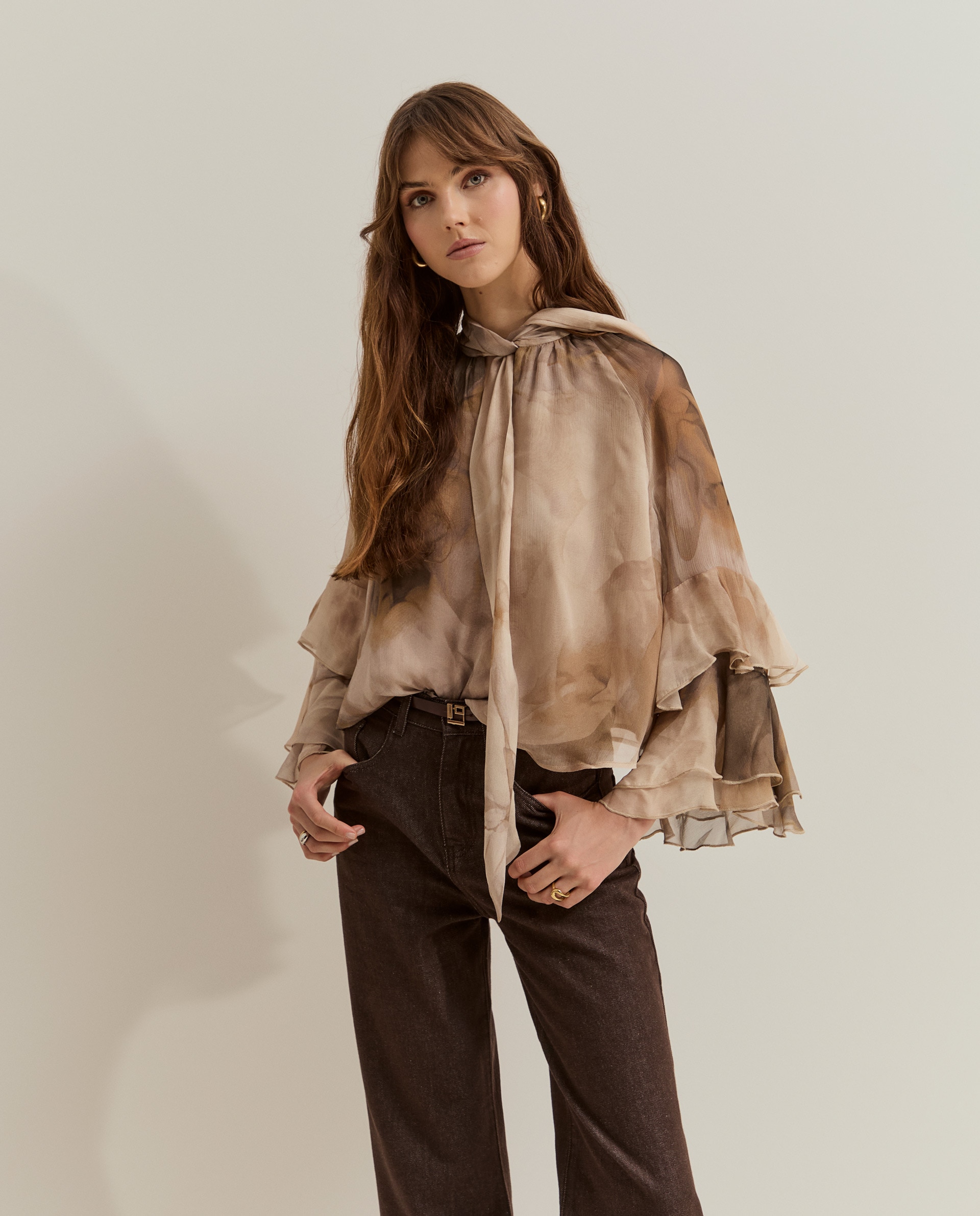 Pantalones de mujer vaqueros de pierna ancha - Lion of Porches - Marrón Marrón-2