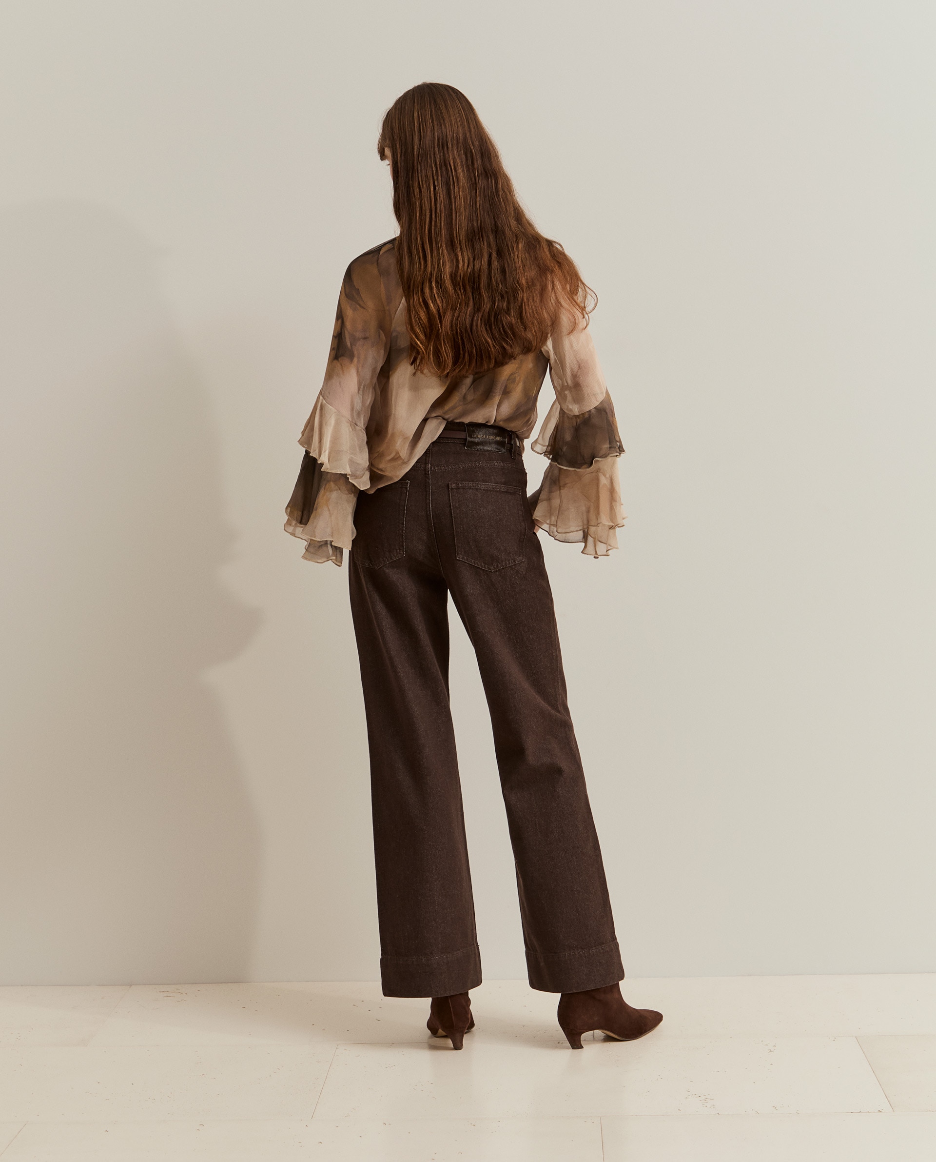 Pantalones de mujer vaqueros de pierna ancha - Lion of Porches - Marrón Marrón-3
