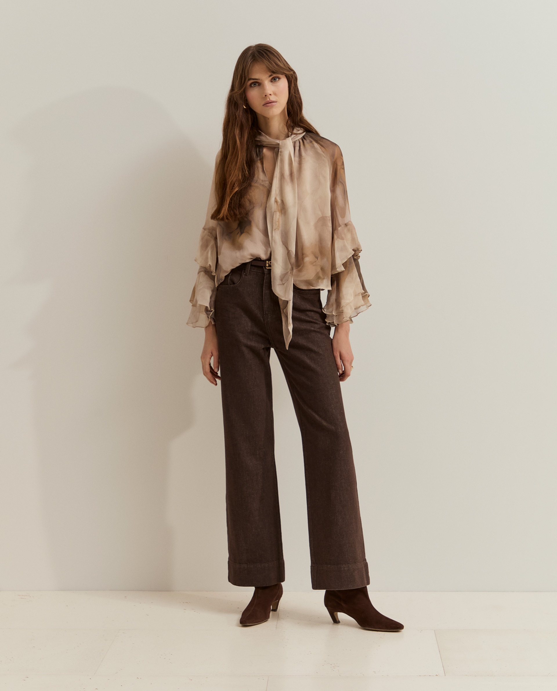 Pantalones de mujer vaqueros de pierna ancha - Lion of Porches - Marrón Marrón-4
