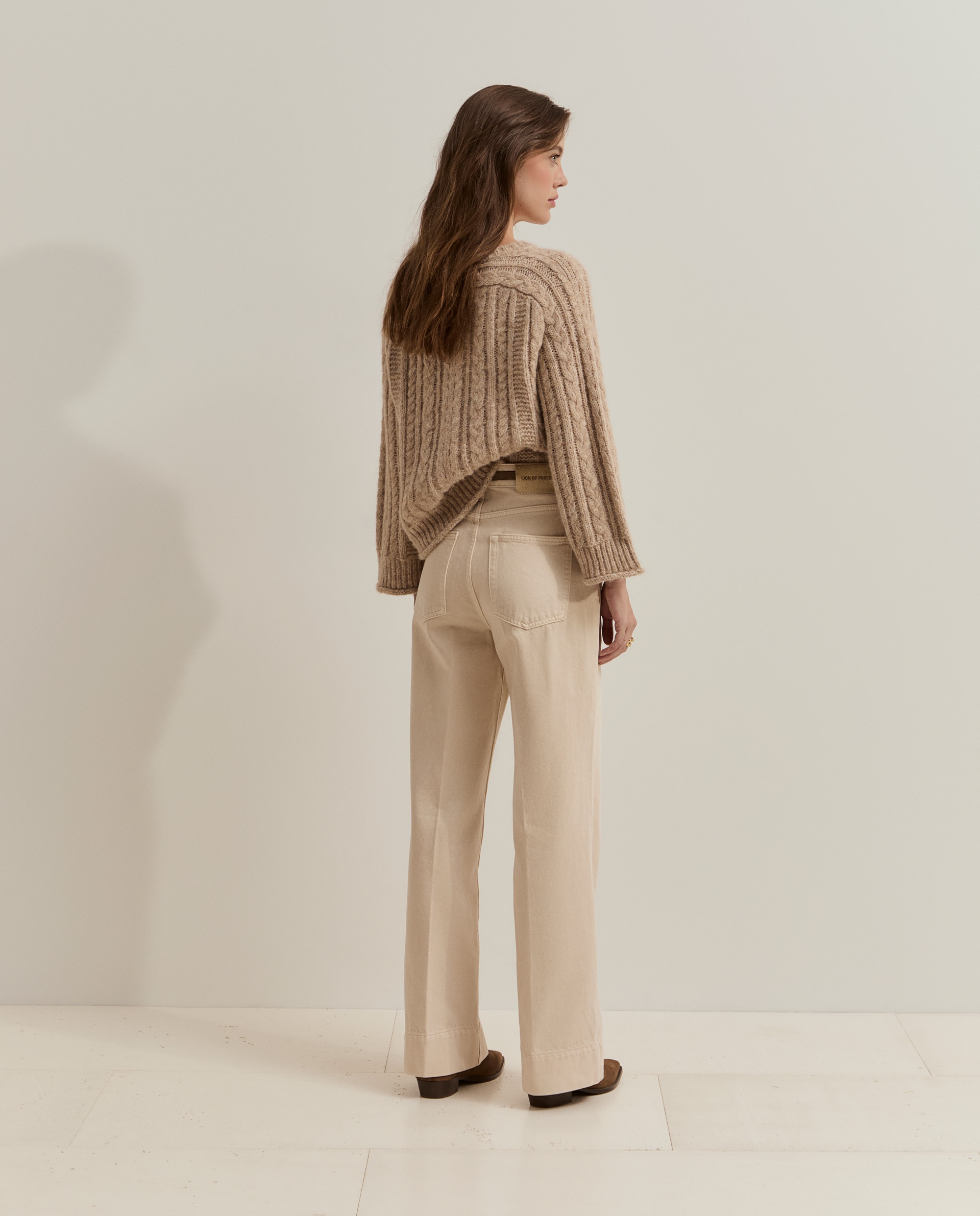 Pantalones de mujer vaqueros de pierna ancha - Lion of Porches - Beige Beige-3