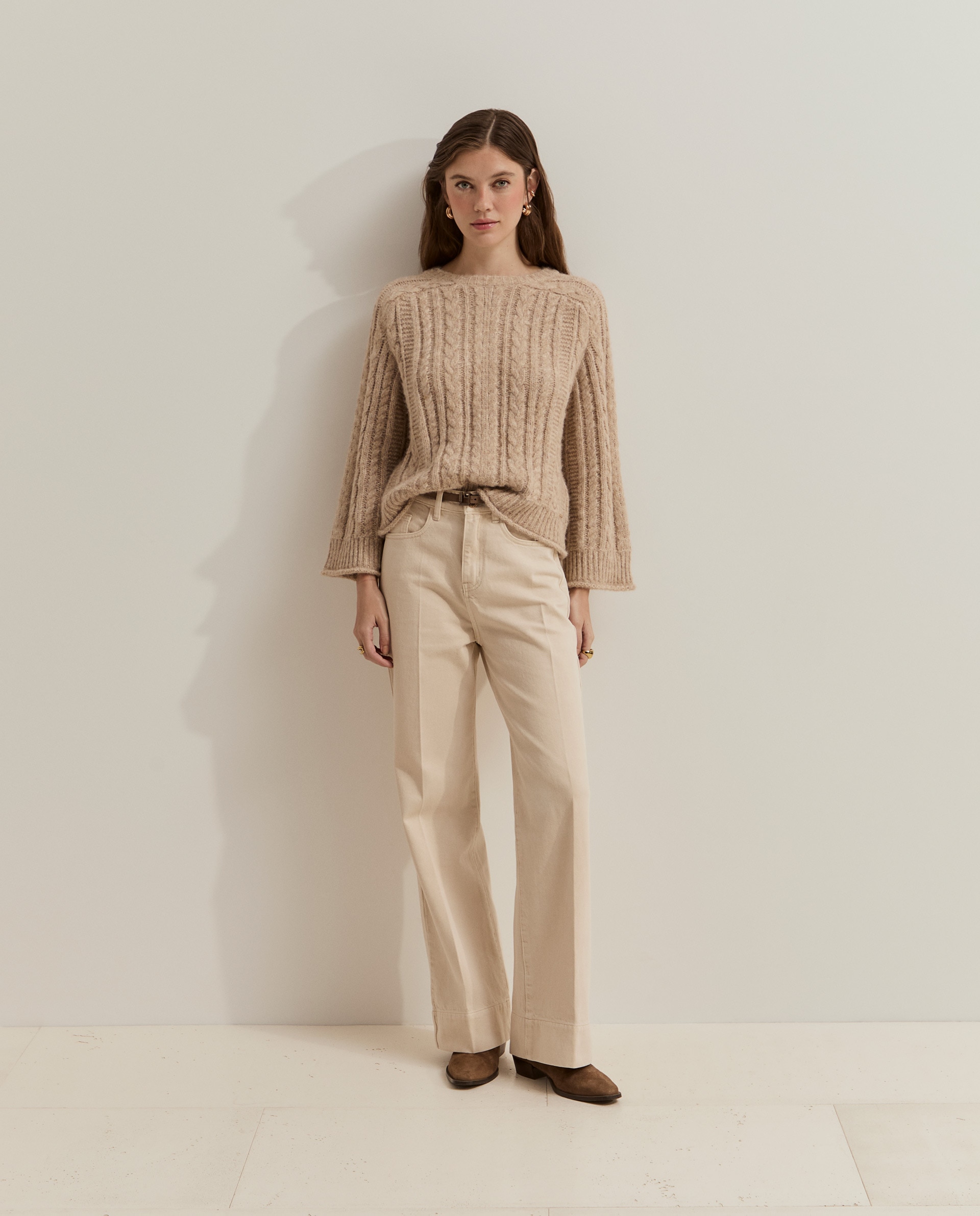 Pantalones de mujer vaqueros de pierna ancha - Lion of Porches - Beige Beige-4