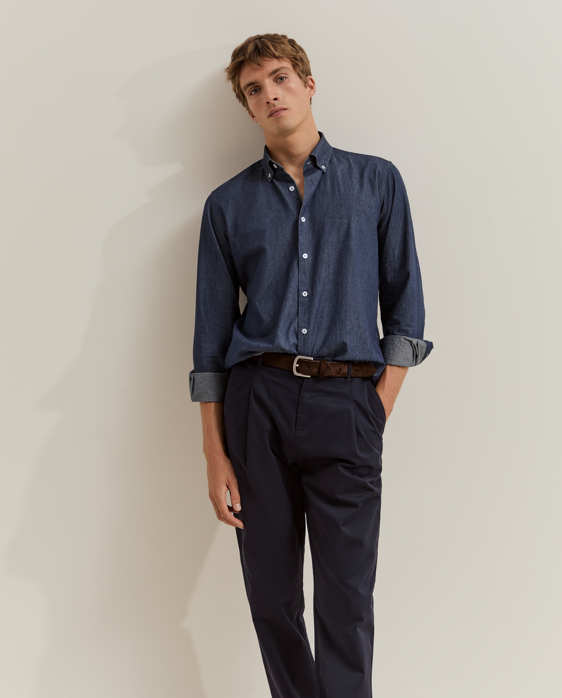 Pantalones chinos de hombre de corte regular fit en algodón - Lion of Porches - Azul marino Azul marino-4