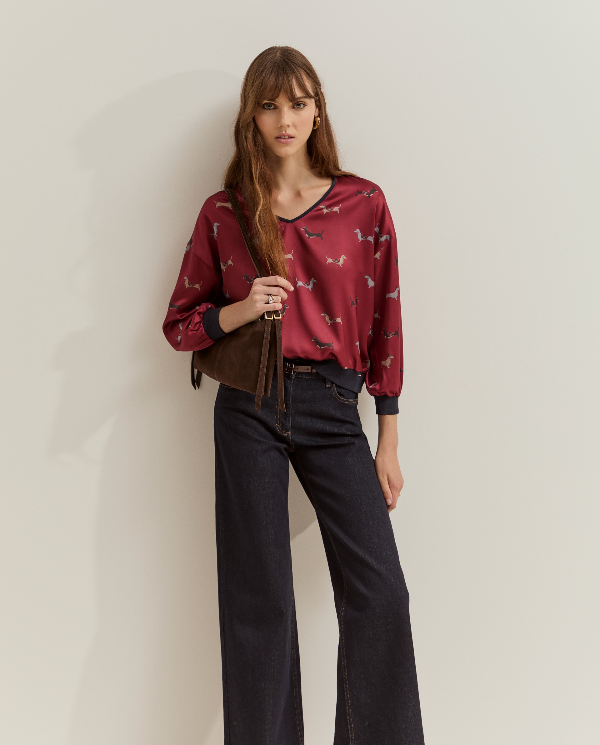 Blusa de mujer estampada fluida - Lion of Porches - Rojo Rojo-1