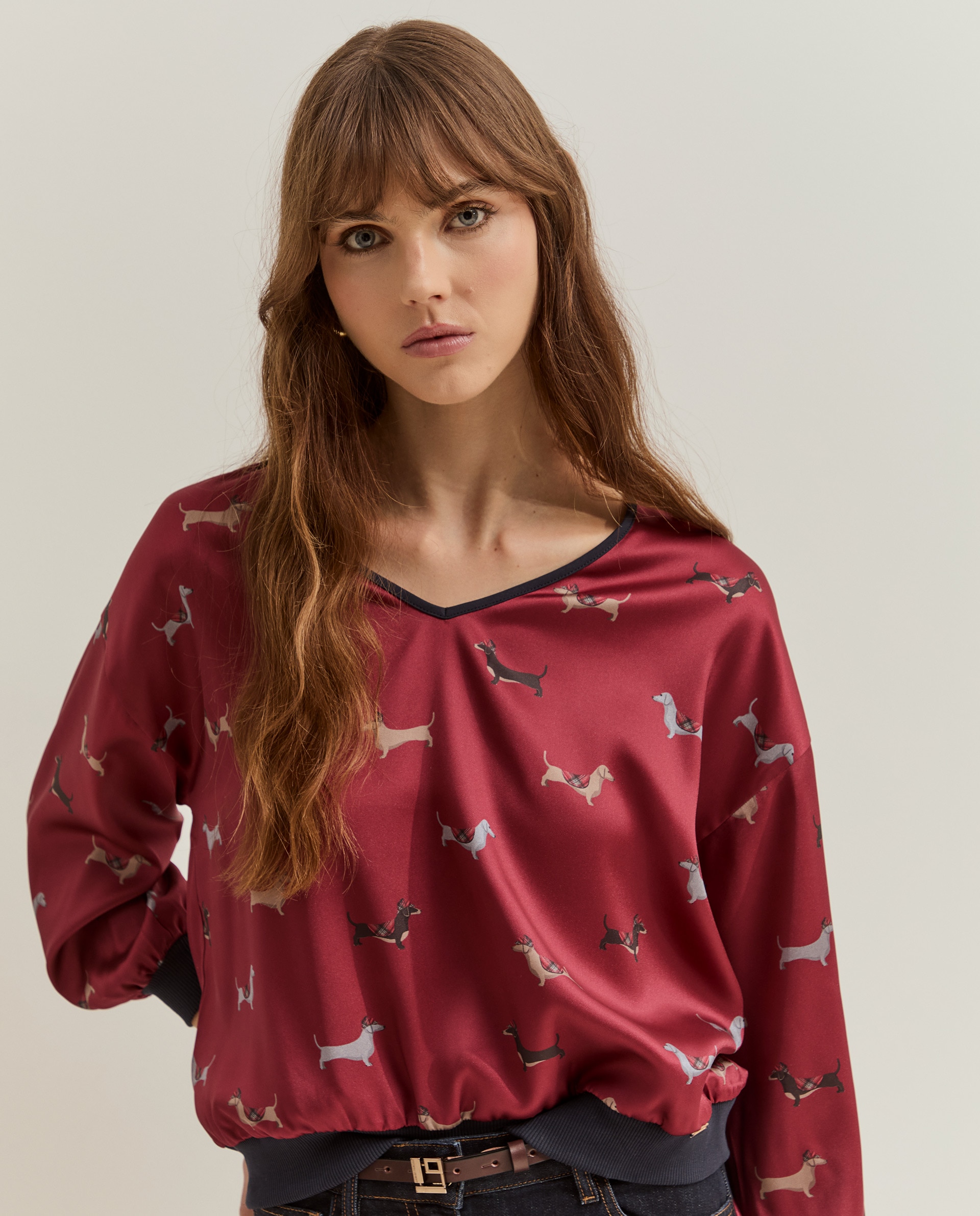 Blusa de mujer estampada fluida - Lion of Porches - Rojo Rojo-2