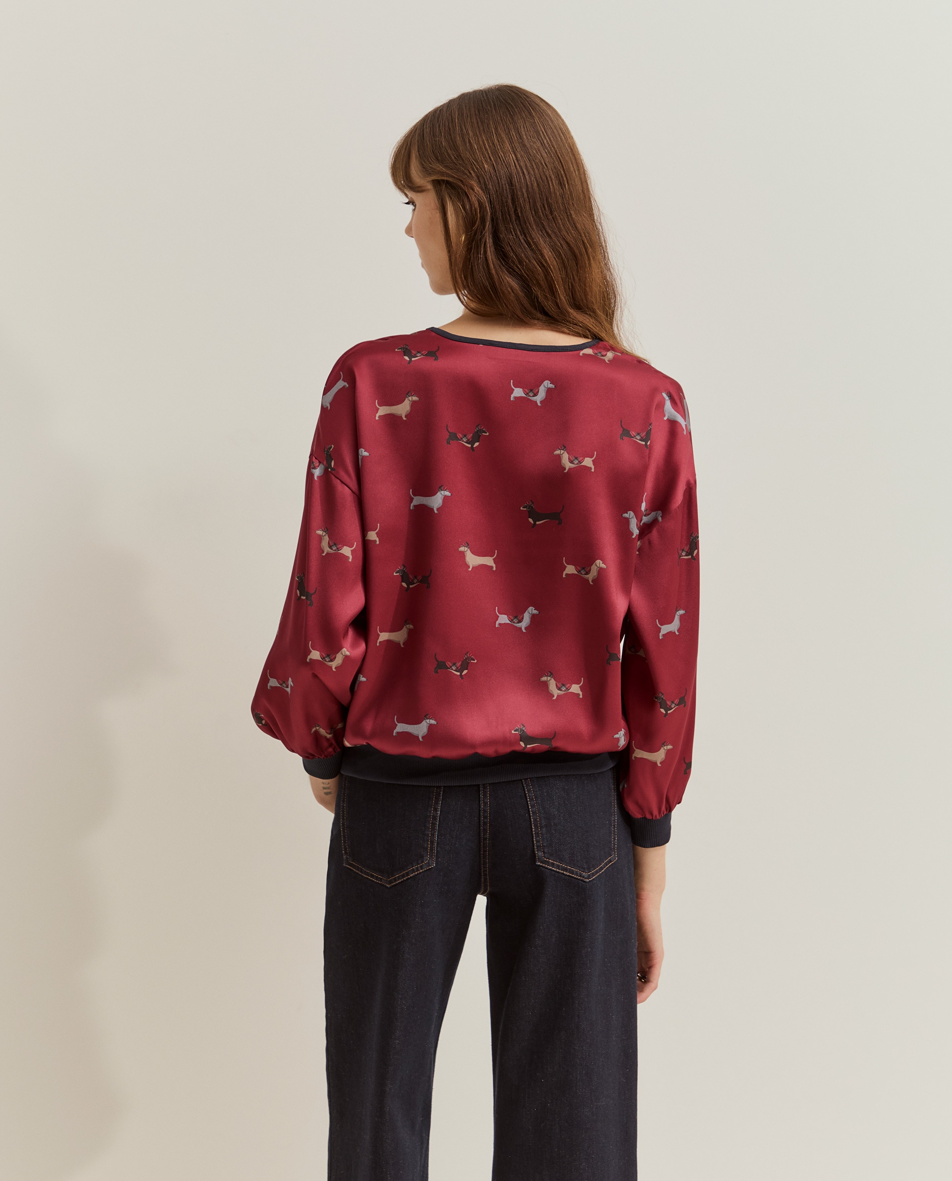 Blusa de mujer estampada fluida - Lion of Porches - Rojo Rojo-3