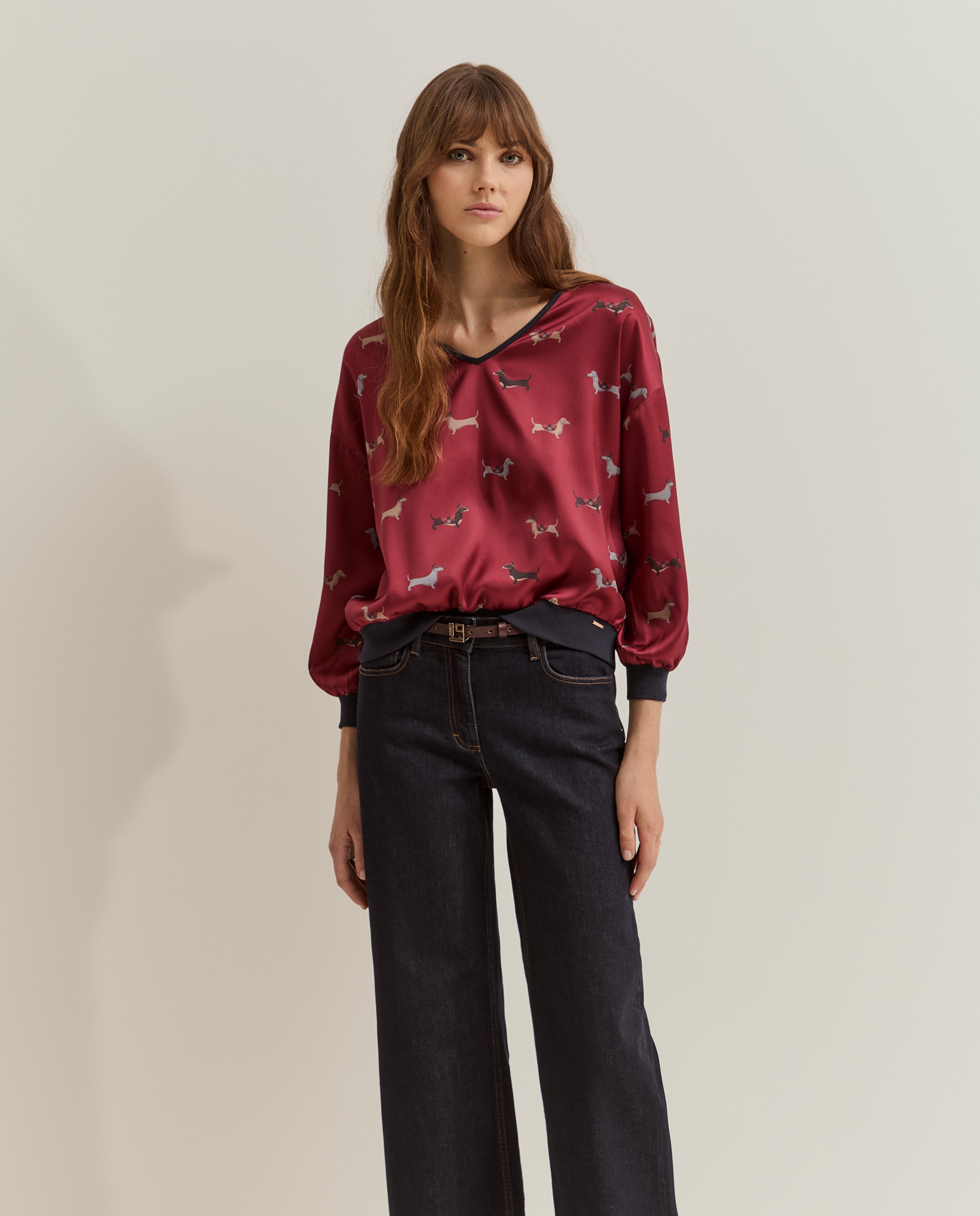 Blusa de mujer estampada fluida - Lion of Porches - Rojo Rojo-4