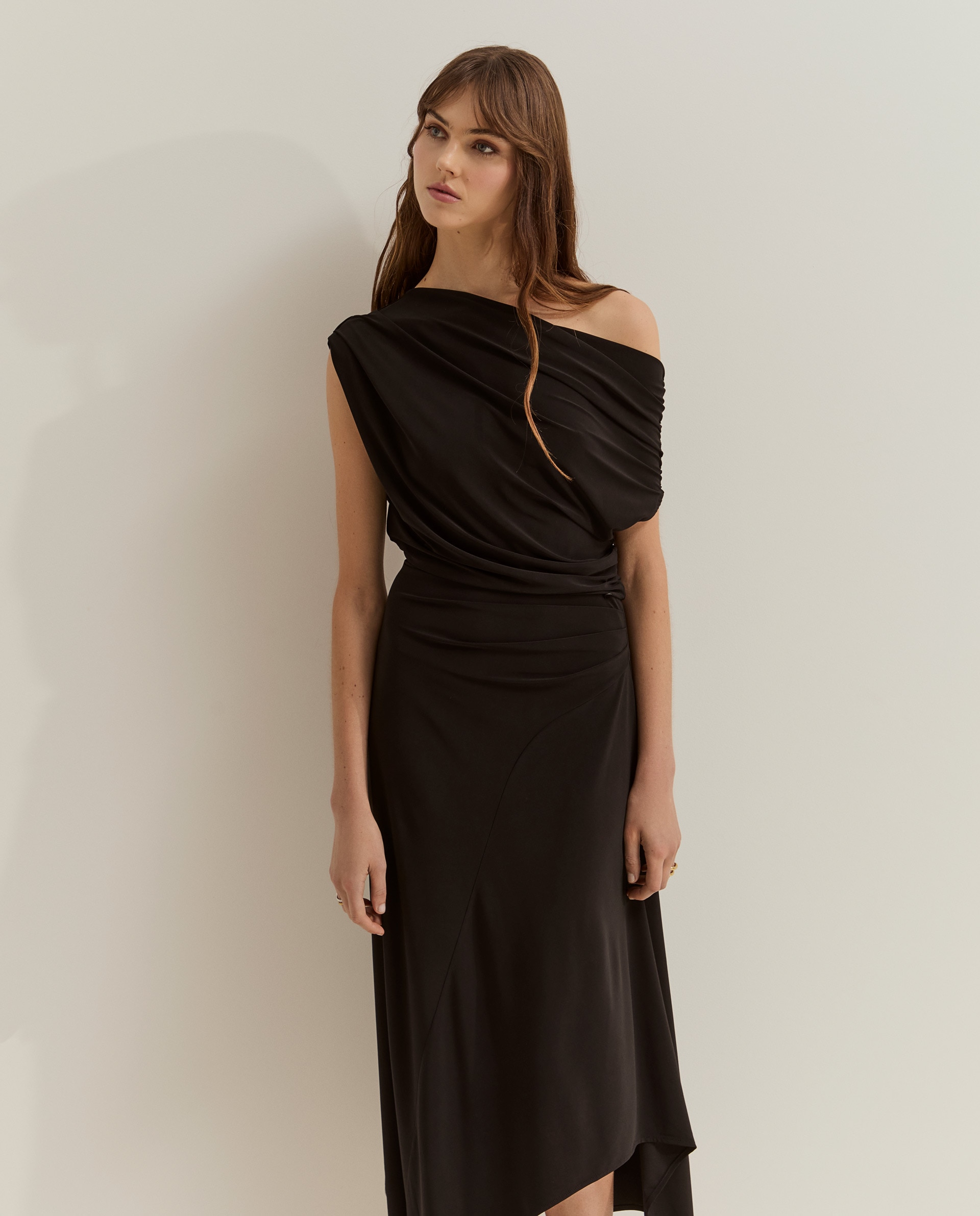 Vestido de mujer de punto asimétrico - Lion of Porches - Negro Negro-2