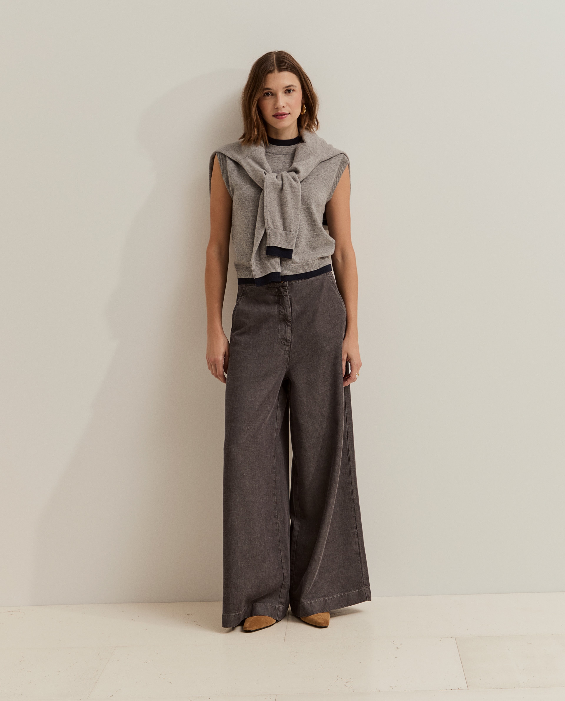 Vaqueros de mujer con pierna ancha - Lion of Porches - Gris Gris-4