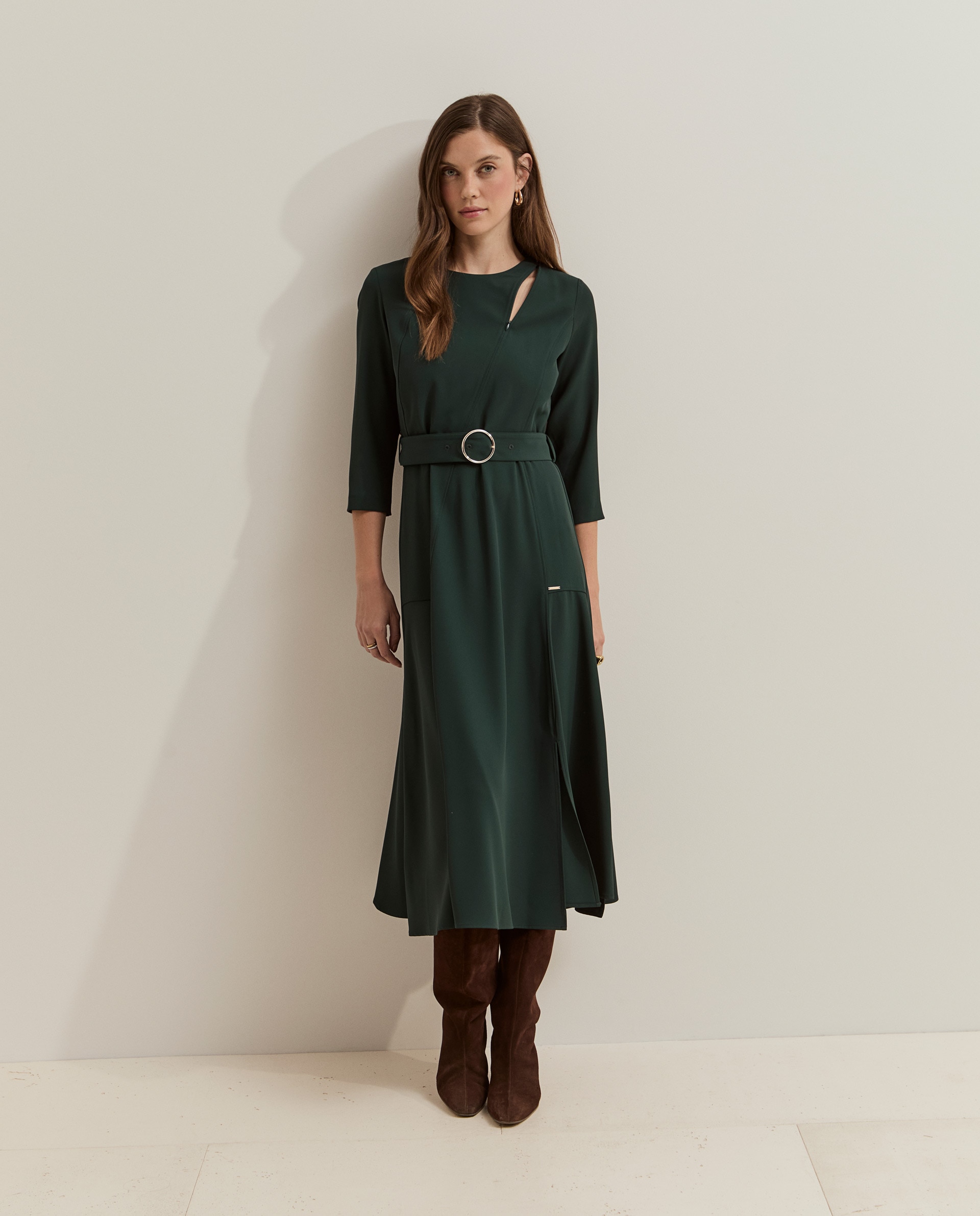 Vestido midi con cinturón - Lion of Porches - Verde oscuro Verde oscuro-1