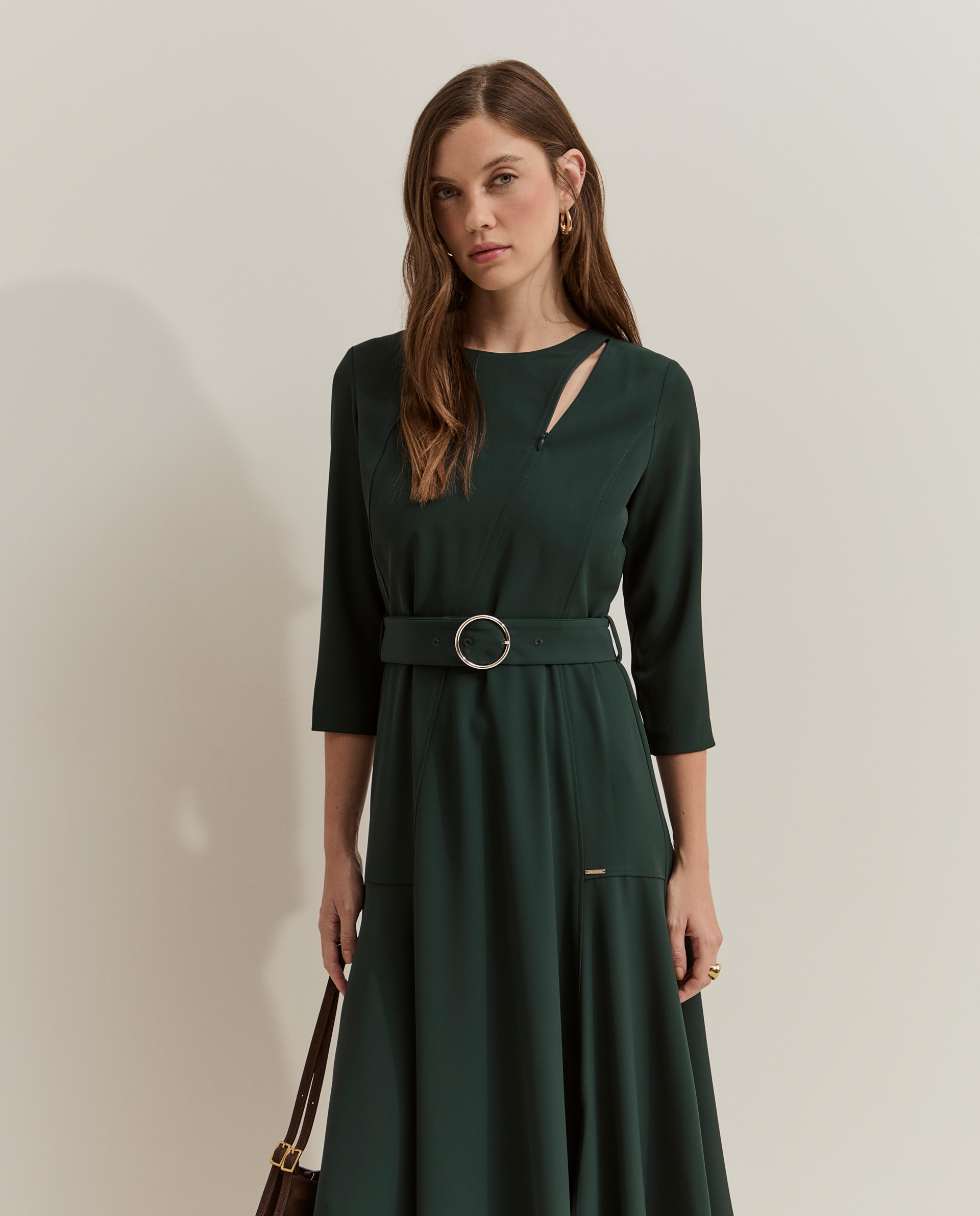 Vestido midi con cinturón - Lion of Porches - Verde oscuro Verde oscuro-2
