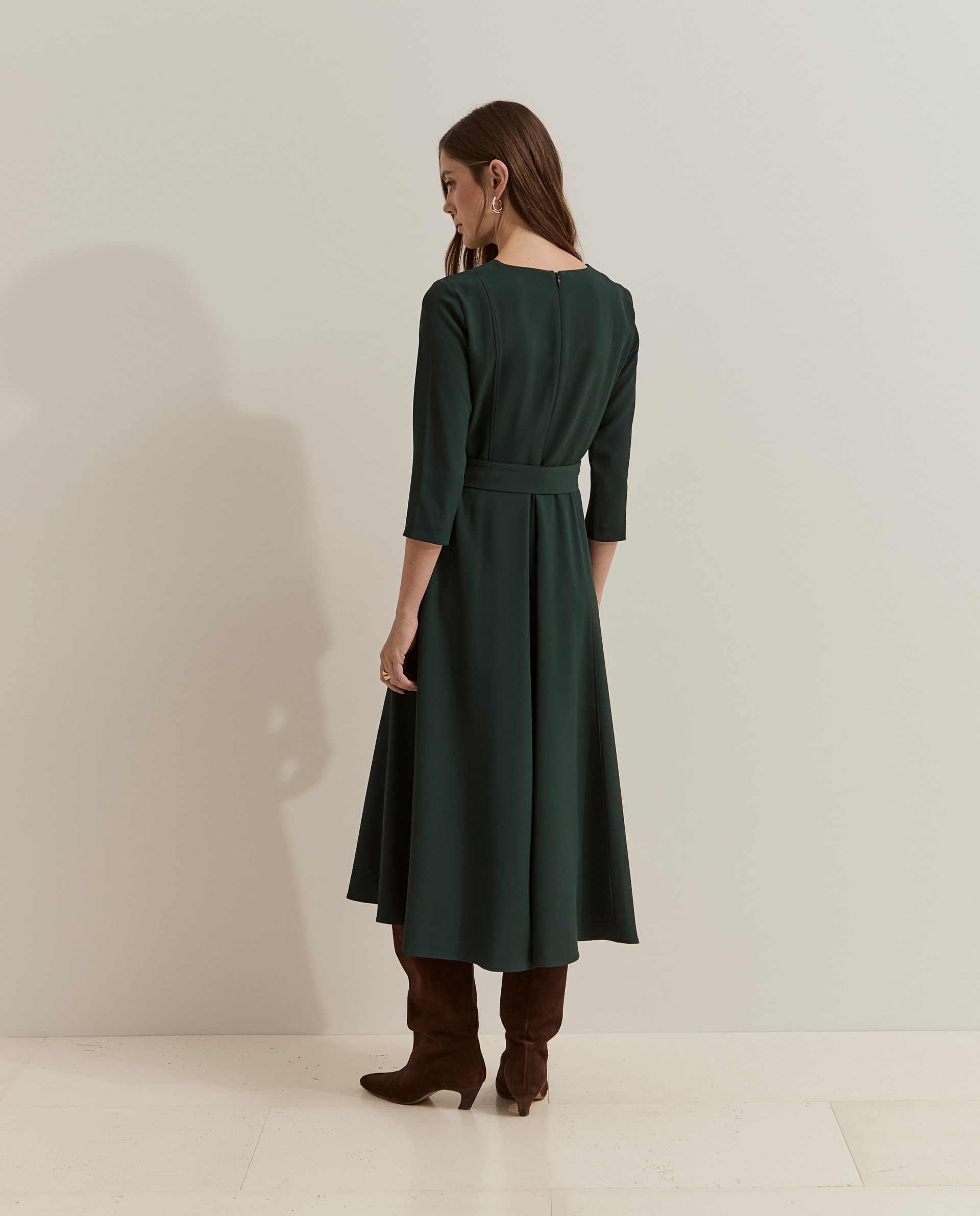 Vestido midi con cinturón - Lion of Porches - Verde oscuro Verde oscuro-3