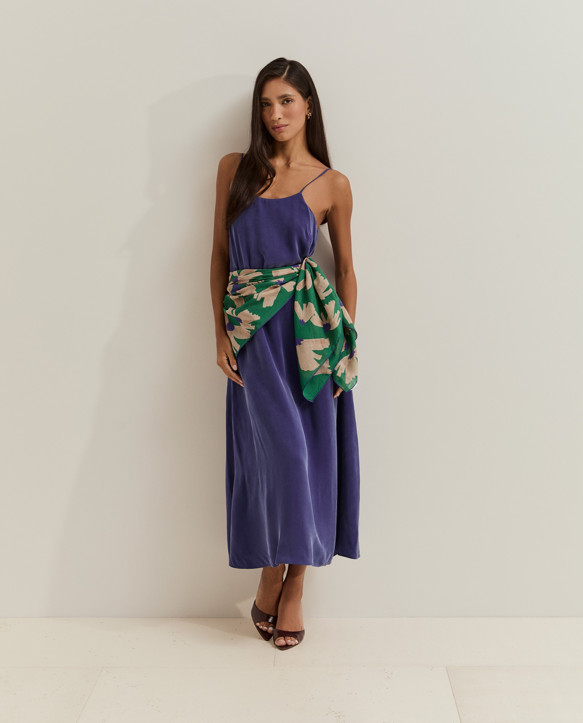 Imagen 0 de Vestido de cupro de mujer con tirantes finos Azul