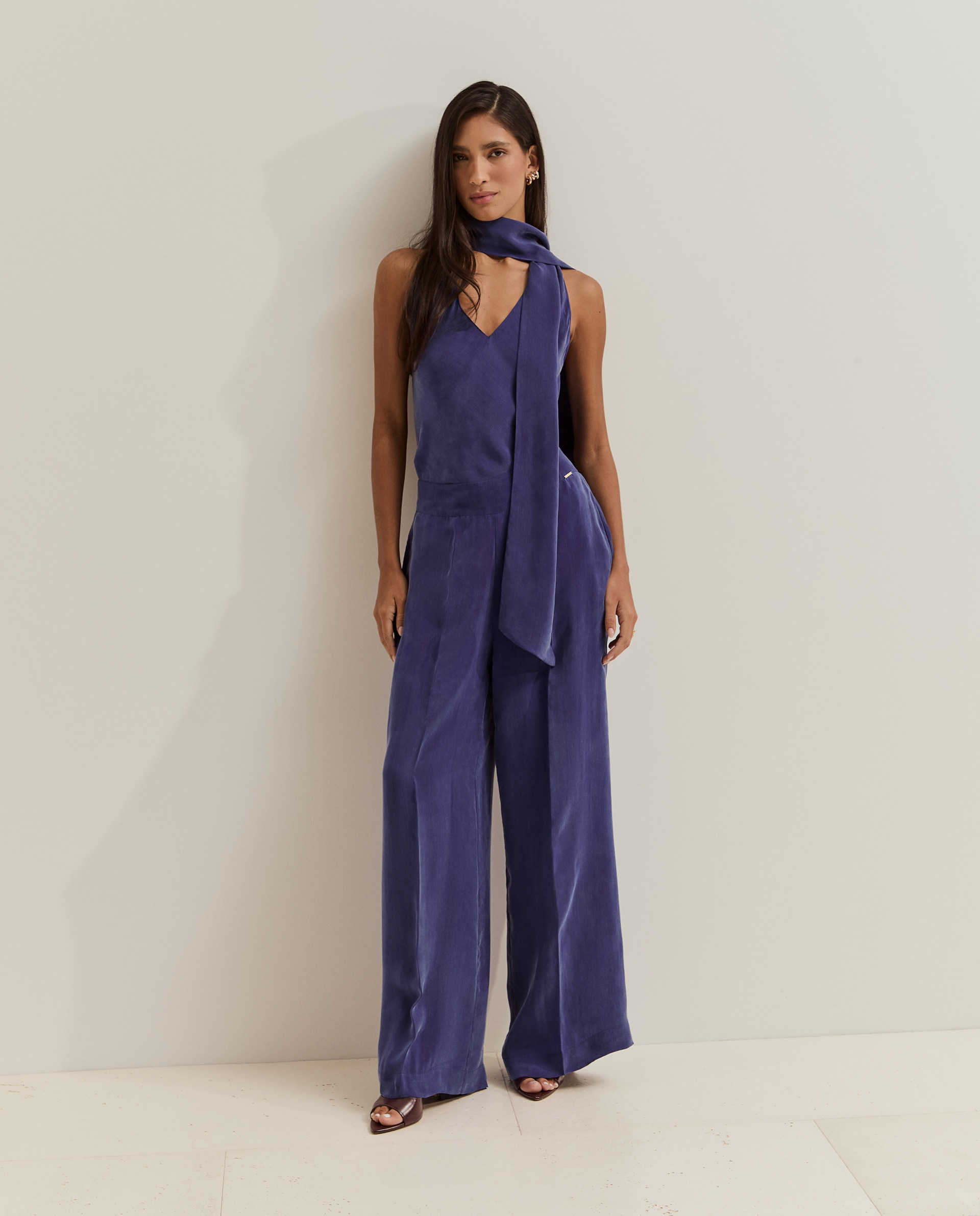 Imagen 0 de Pantalones anchos de mujer en cupro Azul