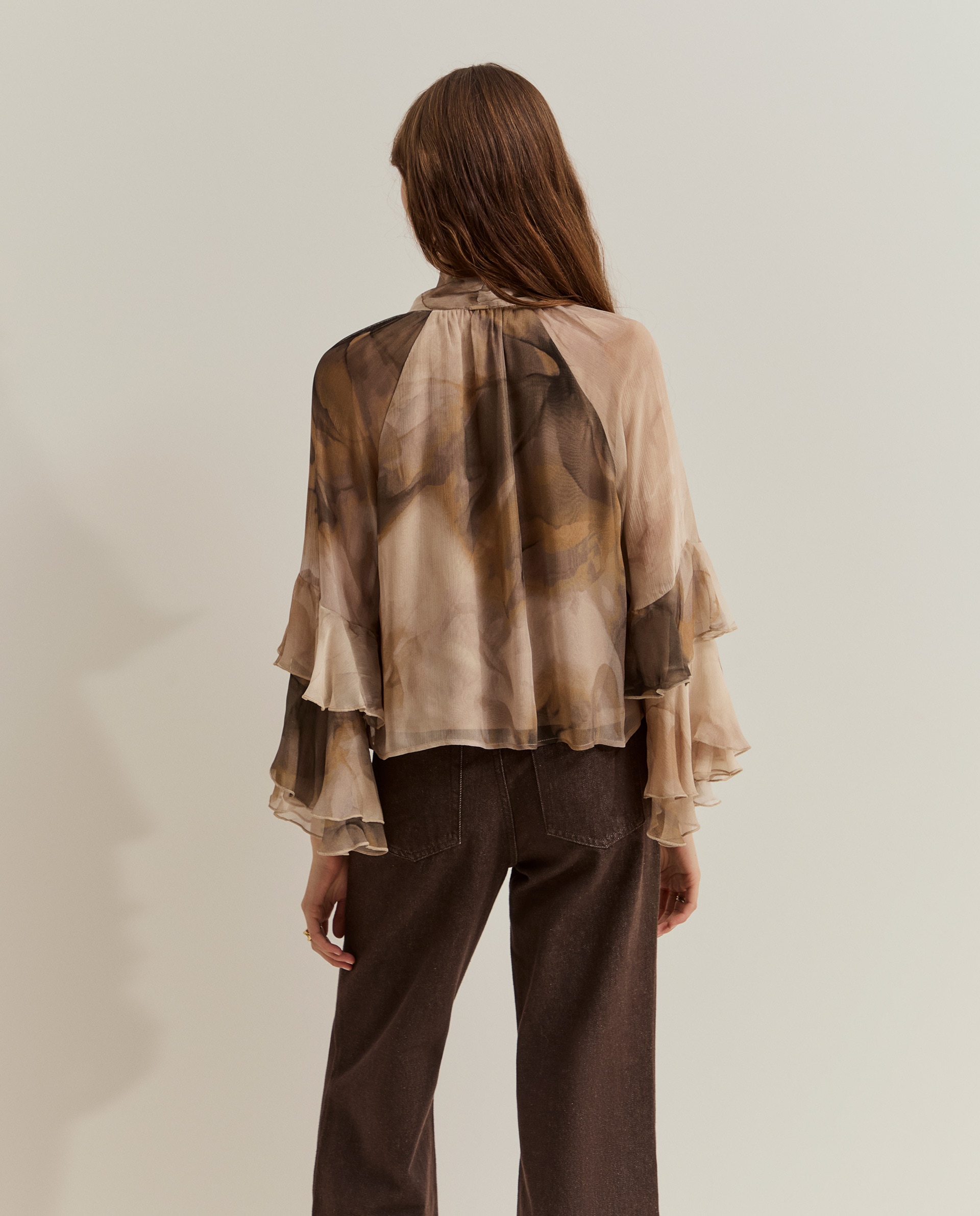 Blusa estampada de mujer con lazo - Lion of Porches - Beige Beige-3