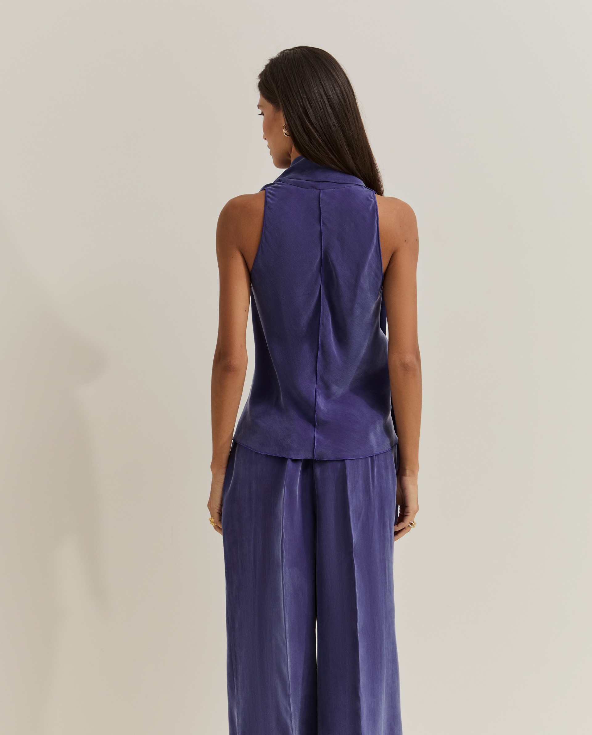 Blusa de cupro sin mangas - Lion of Porches - Azul Azul-3