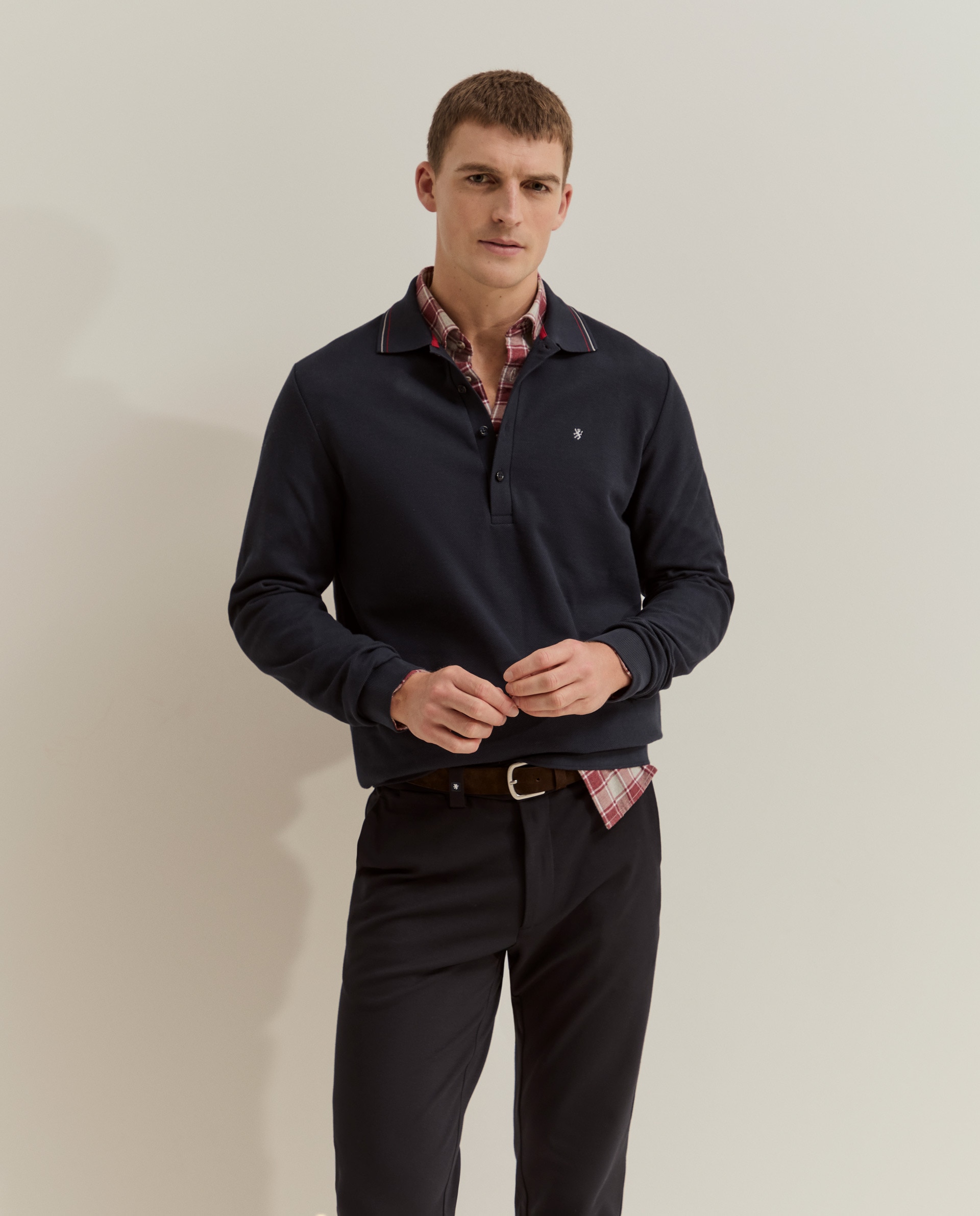 Polo de hombre en piqué de manga larga - Lion of Porches - Azul marino Azul marino-1