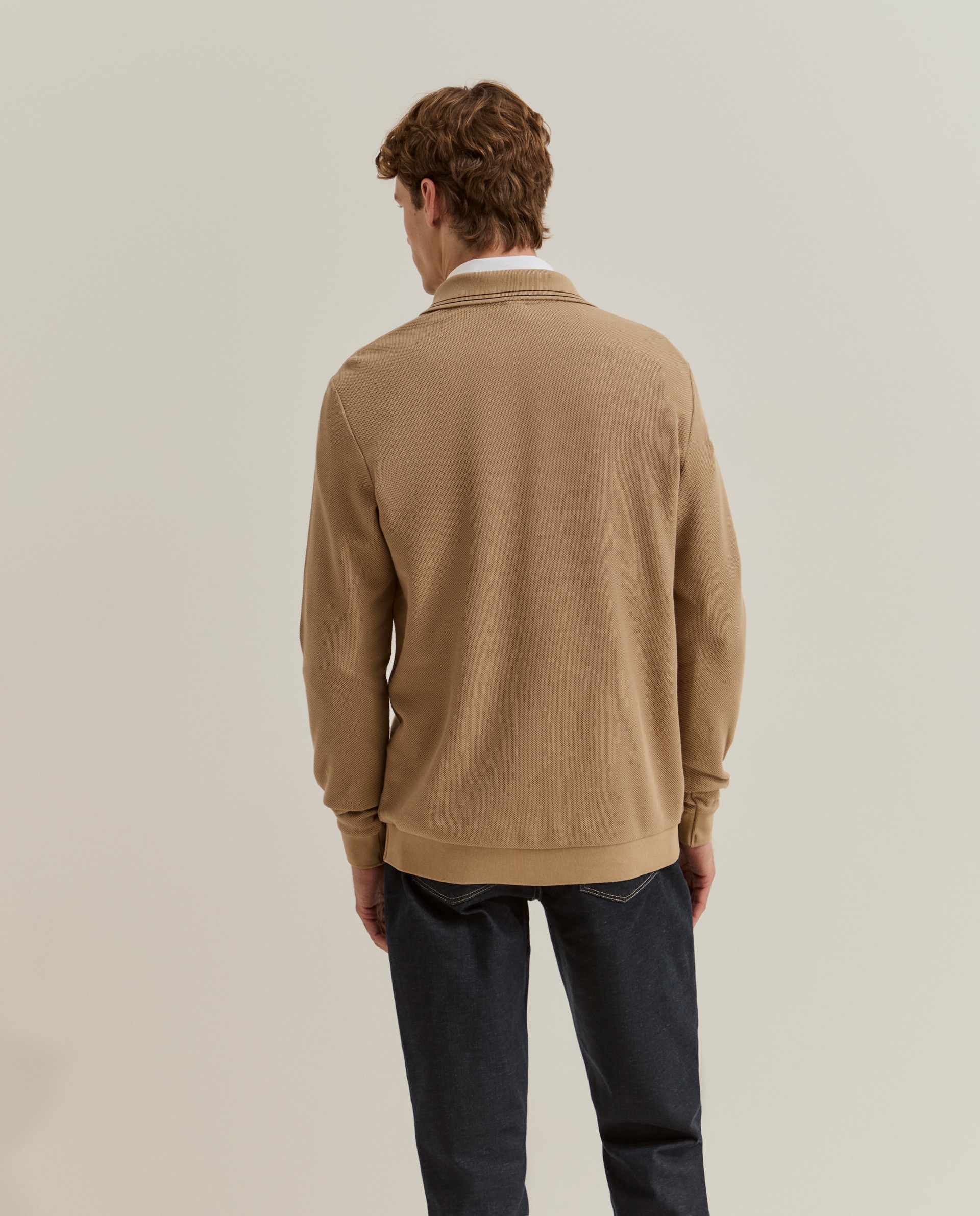 Polo de manga larga de hombre en piqué de algodón - Lion of Porches - Beige Beige-3