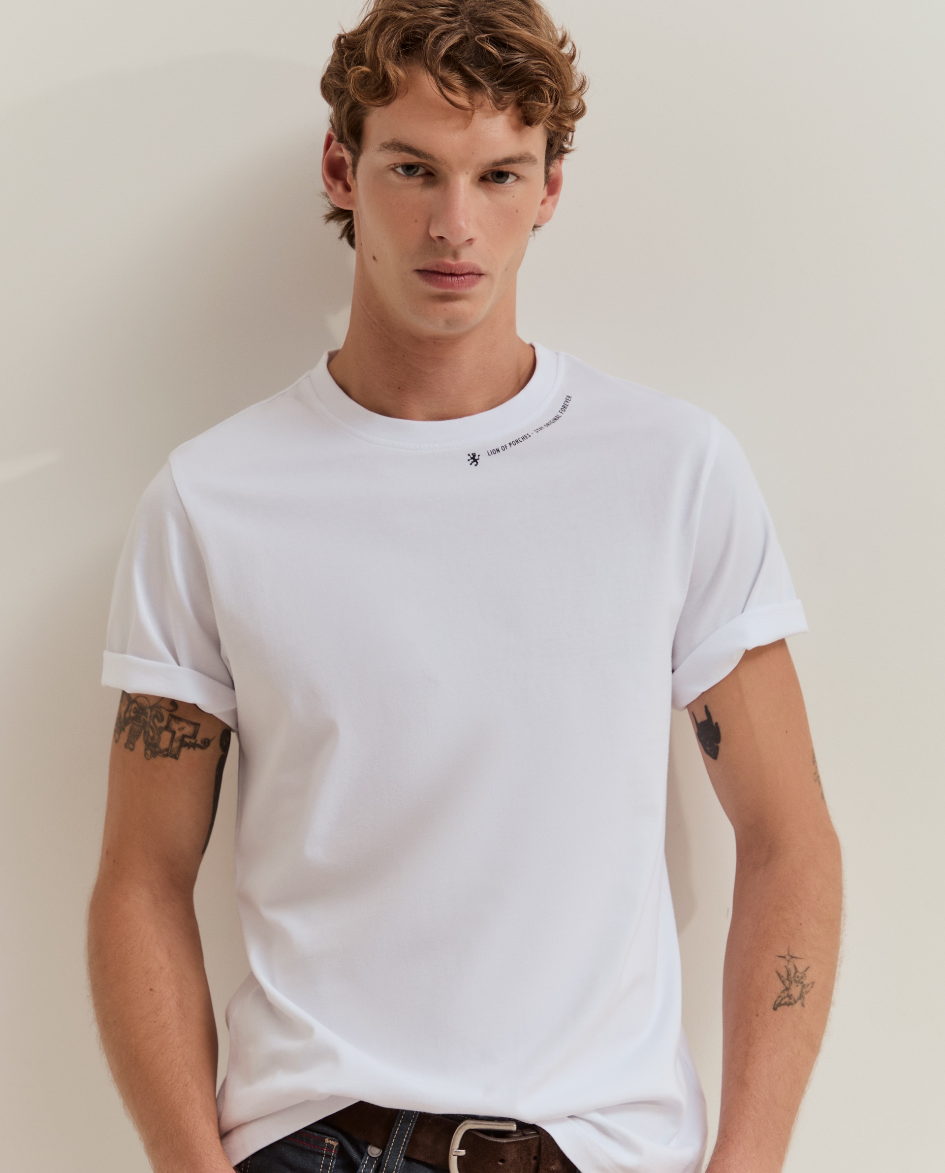 Camiseta de manga corta de hombre en algodón - Lion of Porches - Blanco Blanco-2