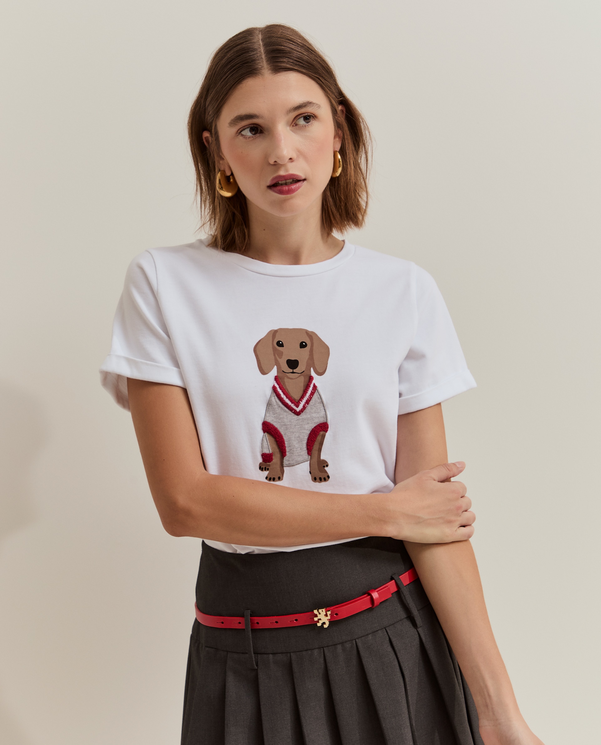 Camiseta de mujer en algodón con estampado - Lion of Porches - Blanco Blanco-4