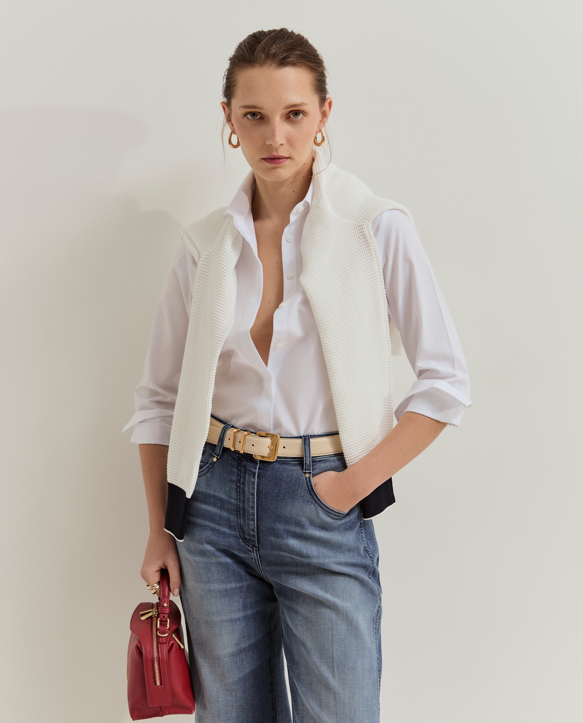 Camisa clásica de mujer con tapeta oculta - Lion of Porches - Blanco Blanco-1