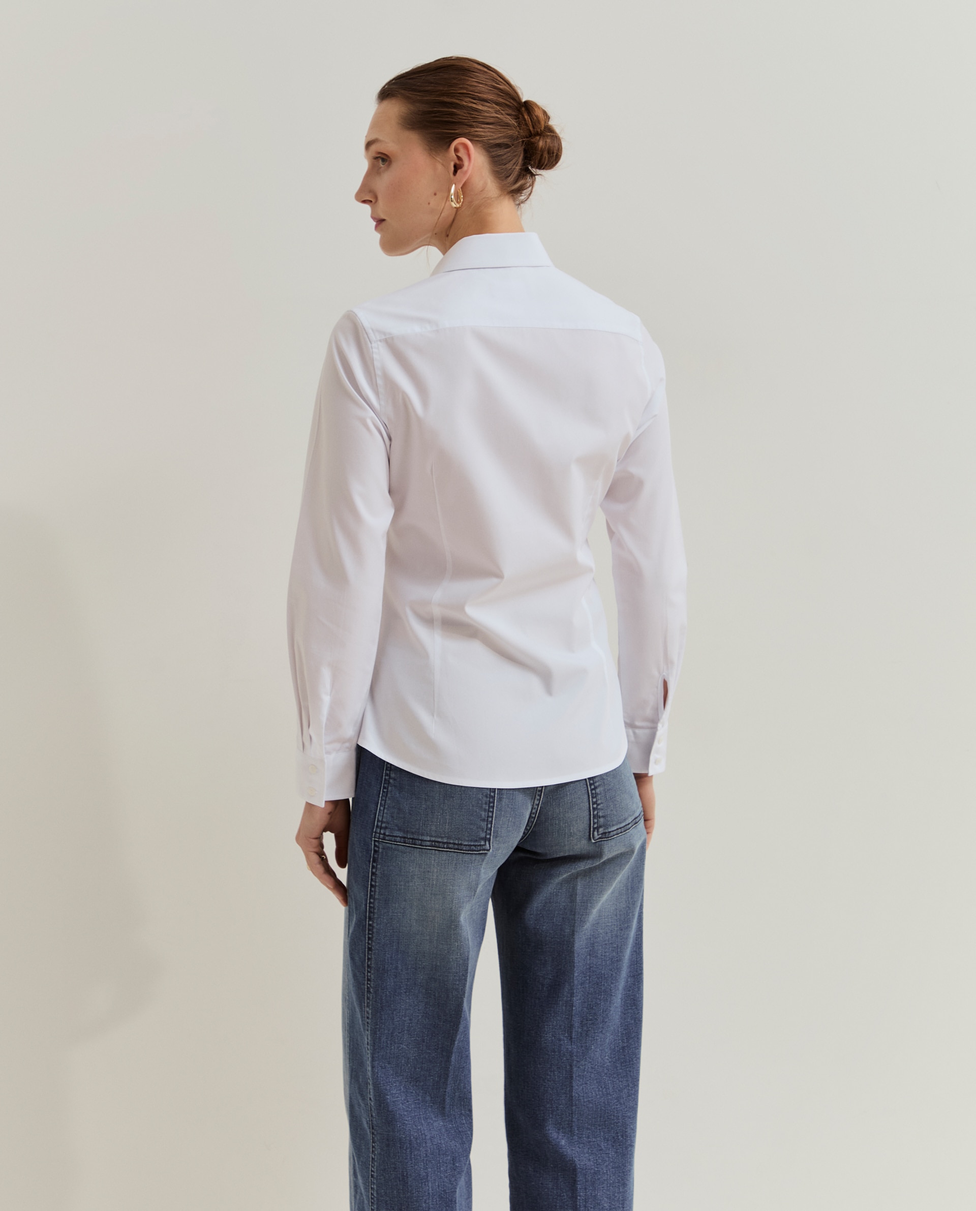 Camisa clásica de mujer con tapeta oculta - Lion of Porches - Blanco Blanco-3