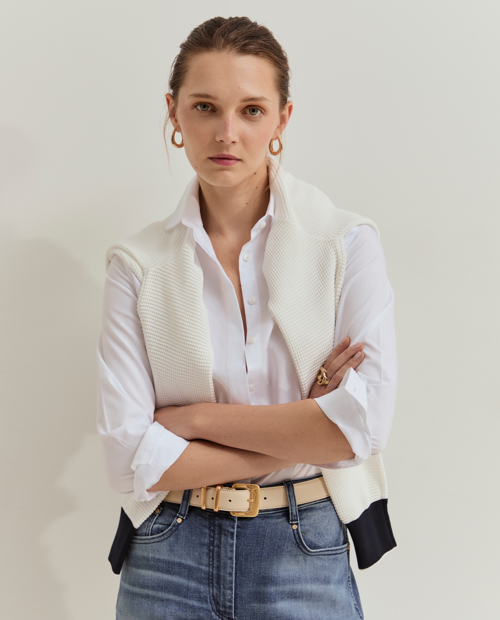 Camisa clásica de mujer con tapeta oculta - Lion of Porches - Blanco Blanco-4