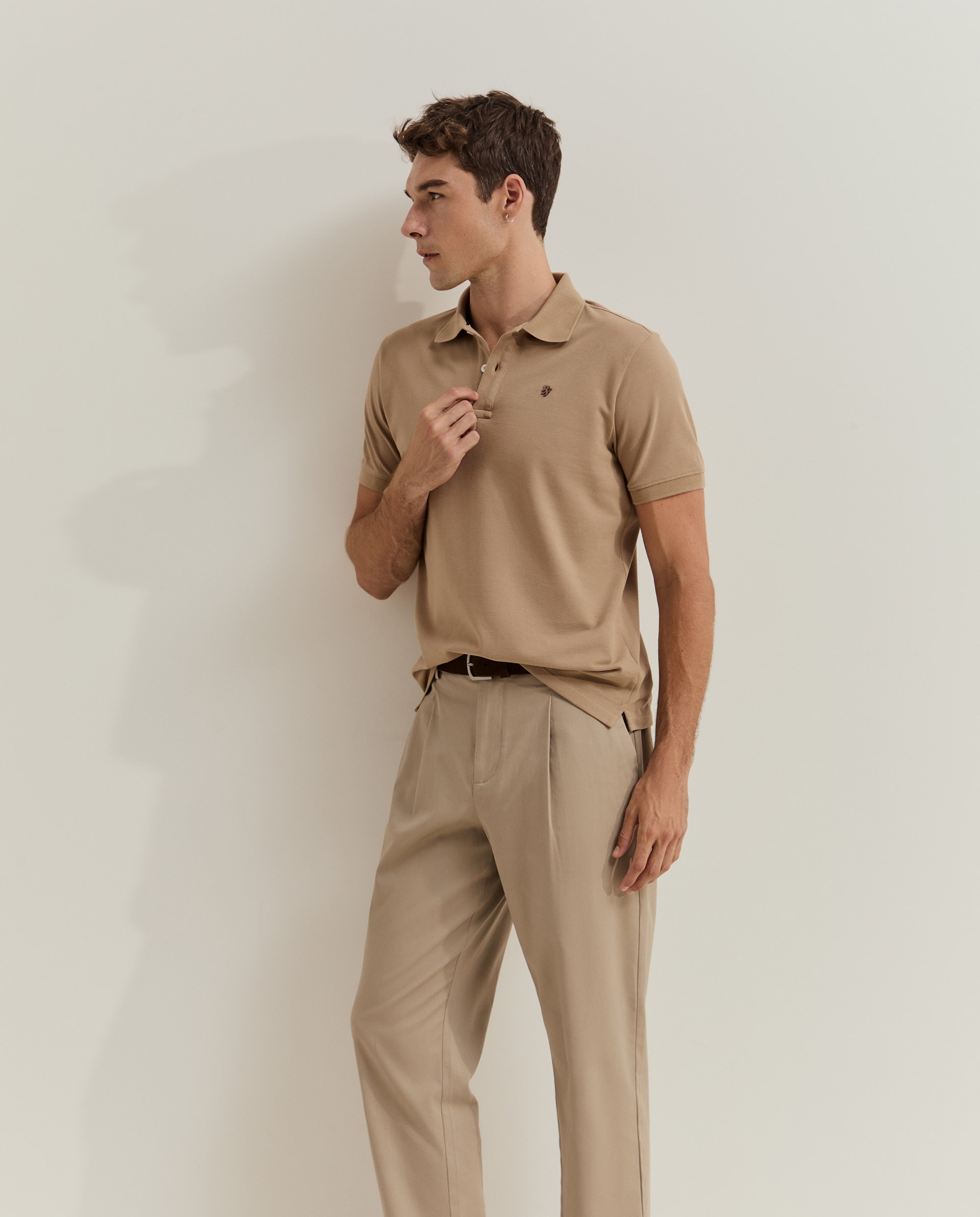 Polo de manga corta de hombre en algodón - Lion of Porches - Beige Beige-2