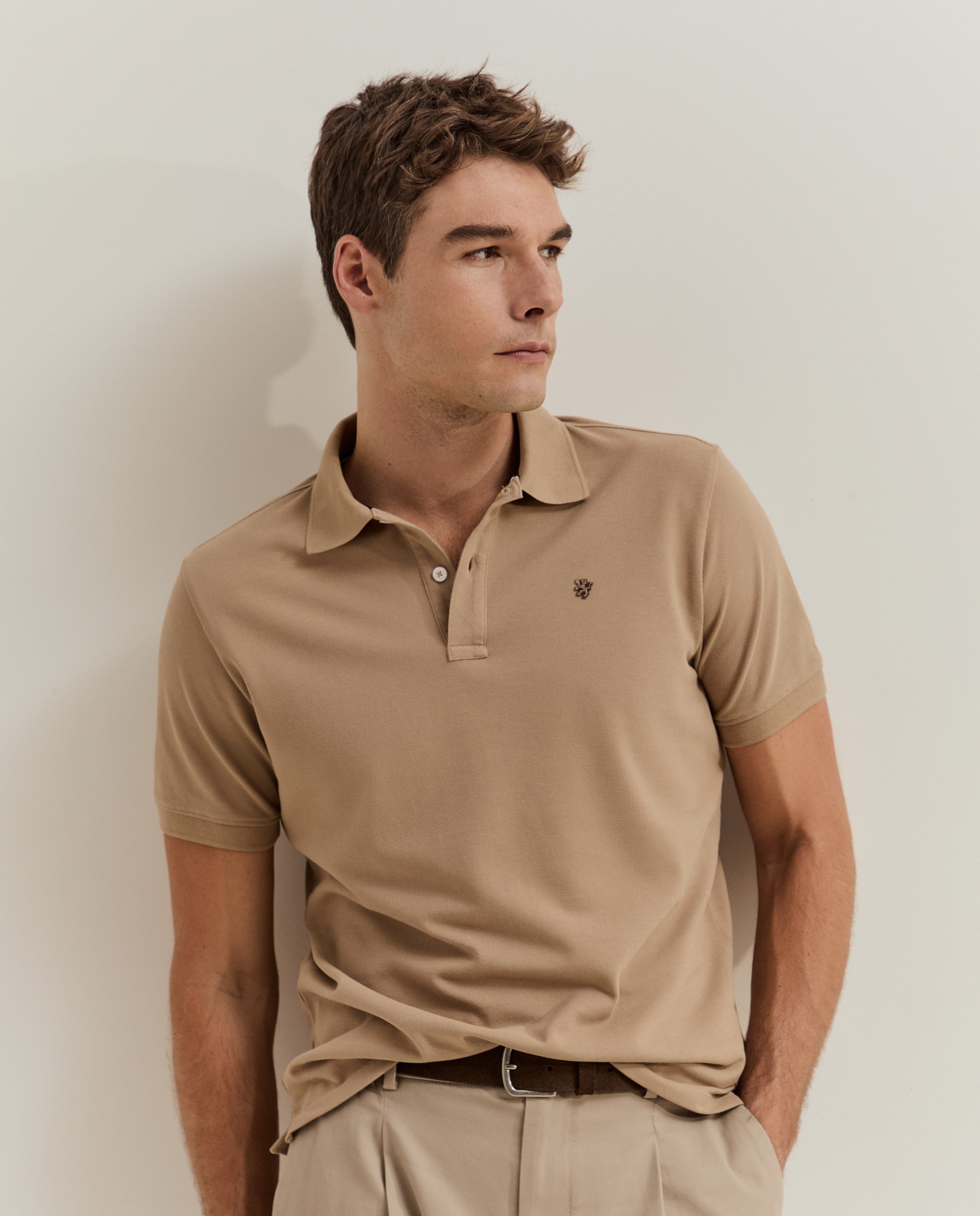 Polo de manga corta de hombre en algodón - Lion of Porches - Beige Beige-4