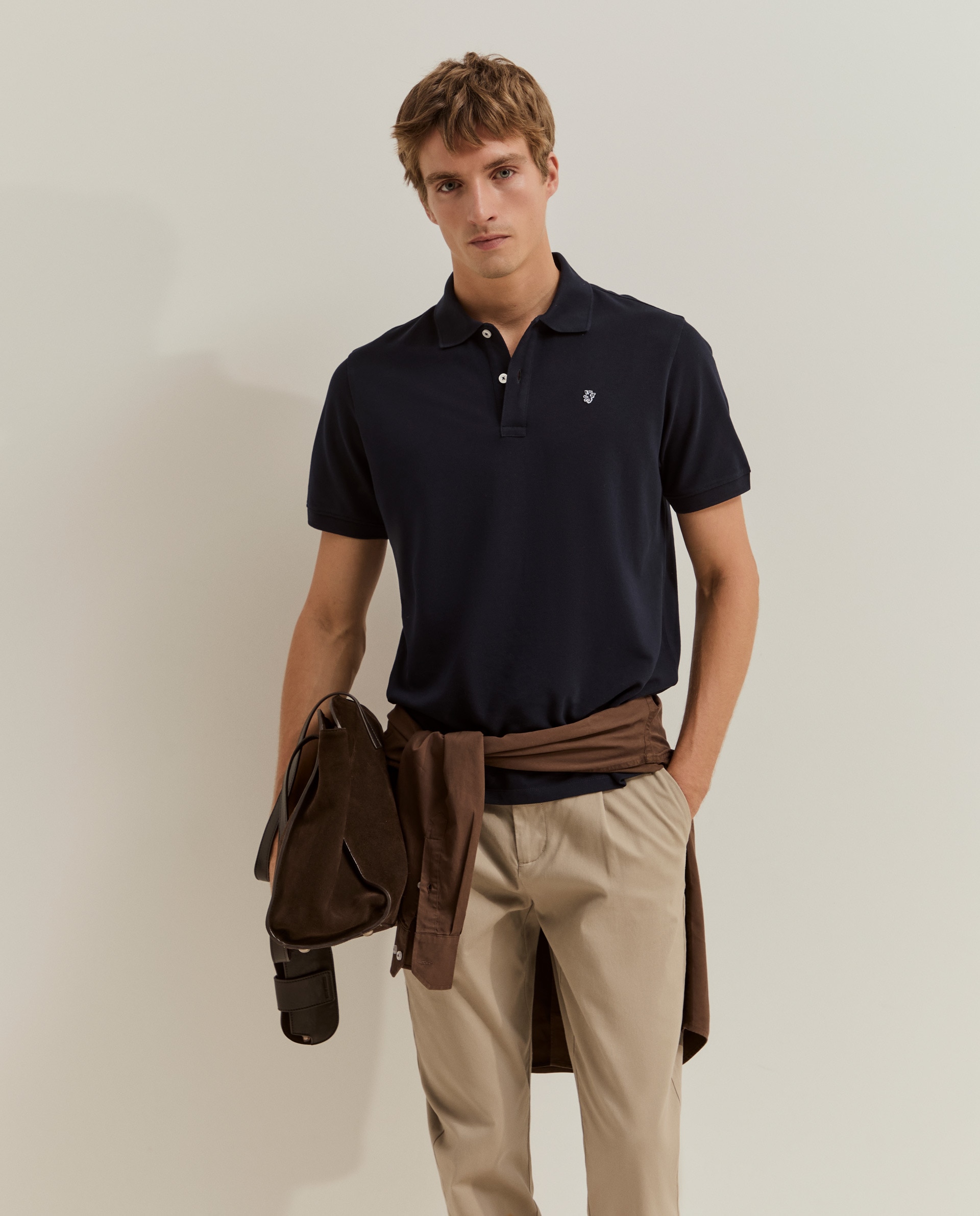 Imagen 0 de Polo de manga corta de hombre en piqué de algodón Azul marino