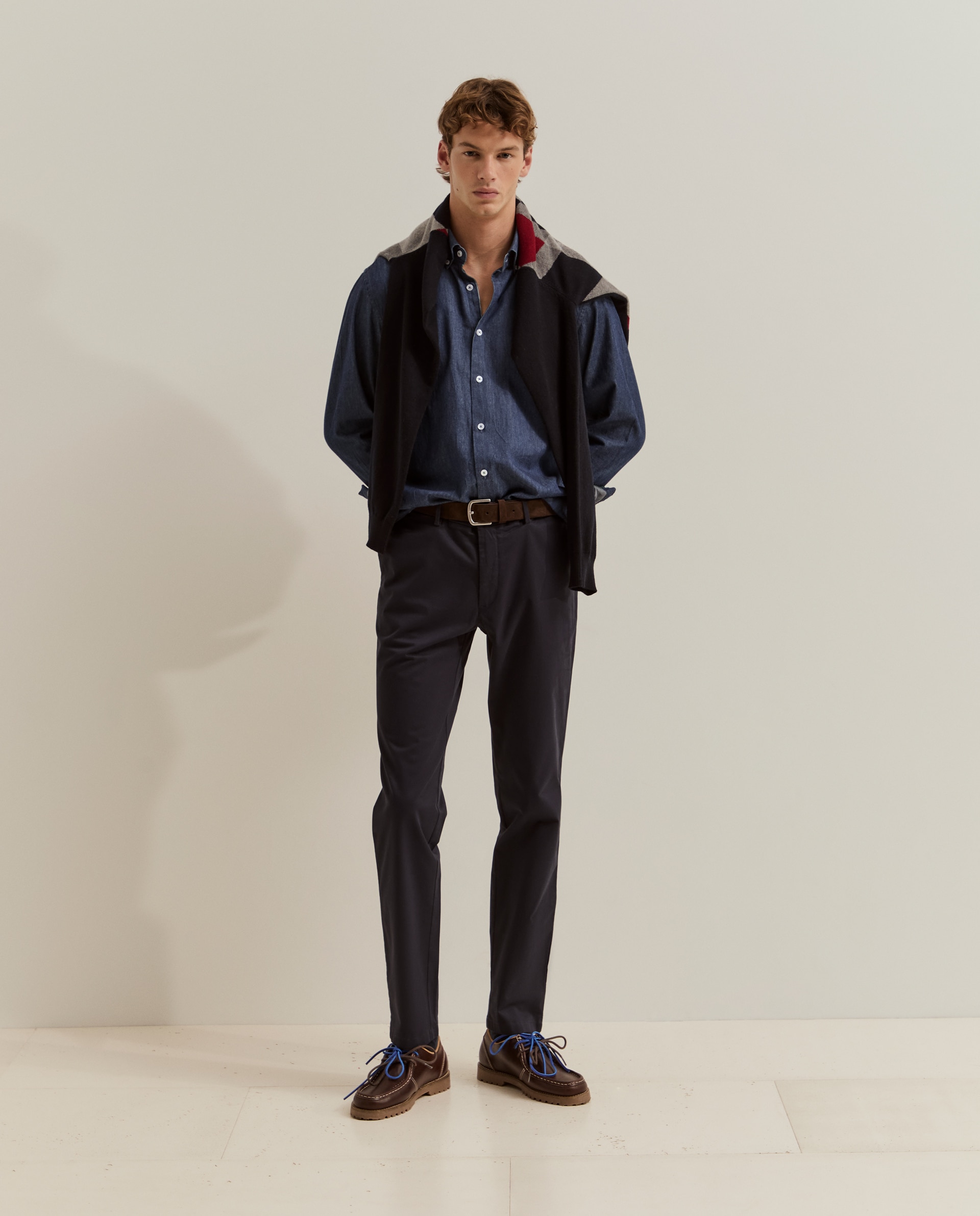 Pantalones chinos de hombre ajustados en algodón - Lion of Porches - Azul marino Azul marino-4