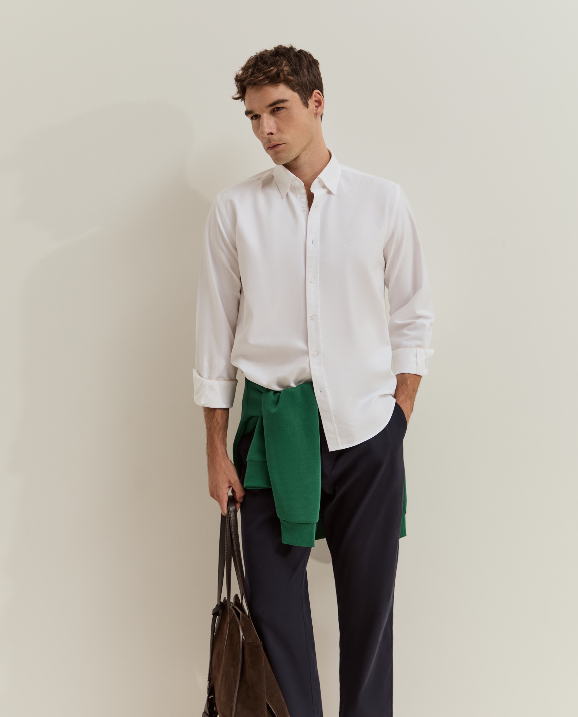 Camisa oxford de hombre de corte regular - Lion of Porches - Blanco Blanco-1