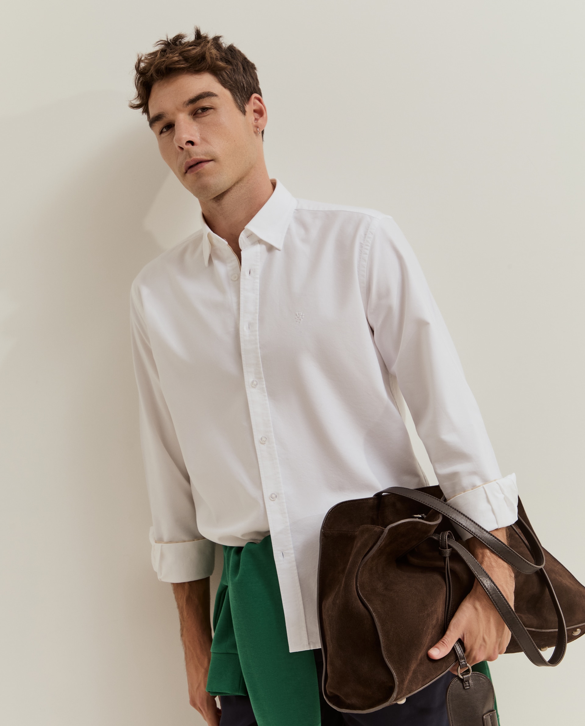 Camisa oxford de hombre de corte regular - Lion of Porches - Blanco Blanco-2