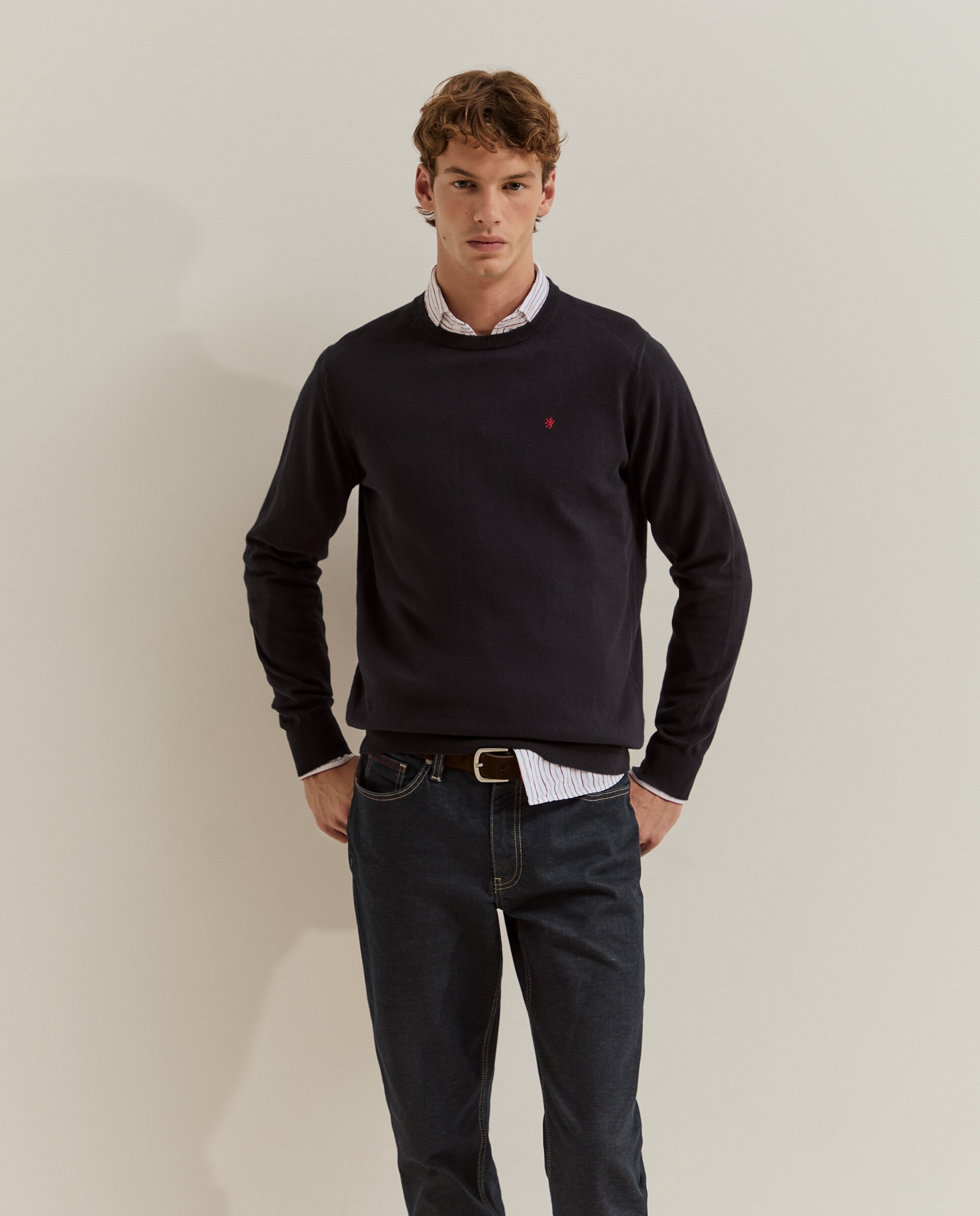 Jersey de hombre en algodón y cashmere - Lion of Porches - Azul marino Azul marino-4