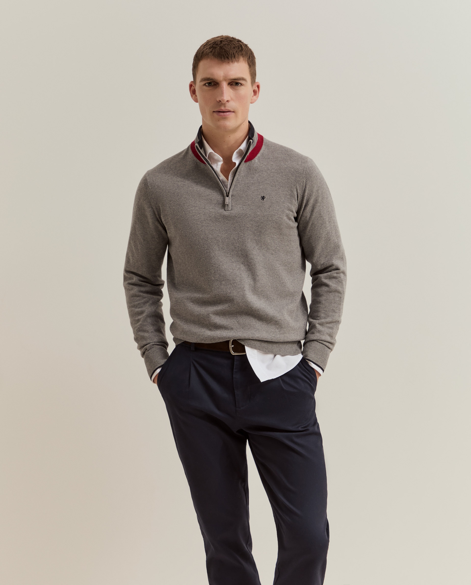 Imagen 1 de Jersey de hombre de cachemir con media cremallera - Lion of Porches - Gris Gris
