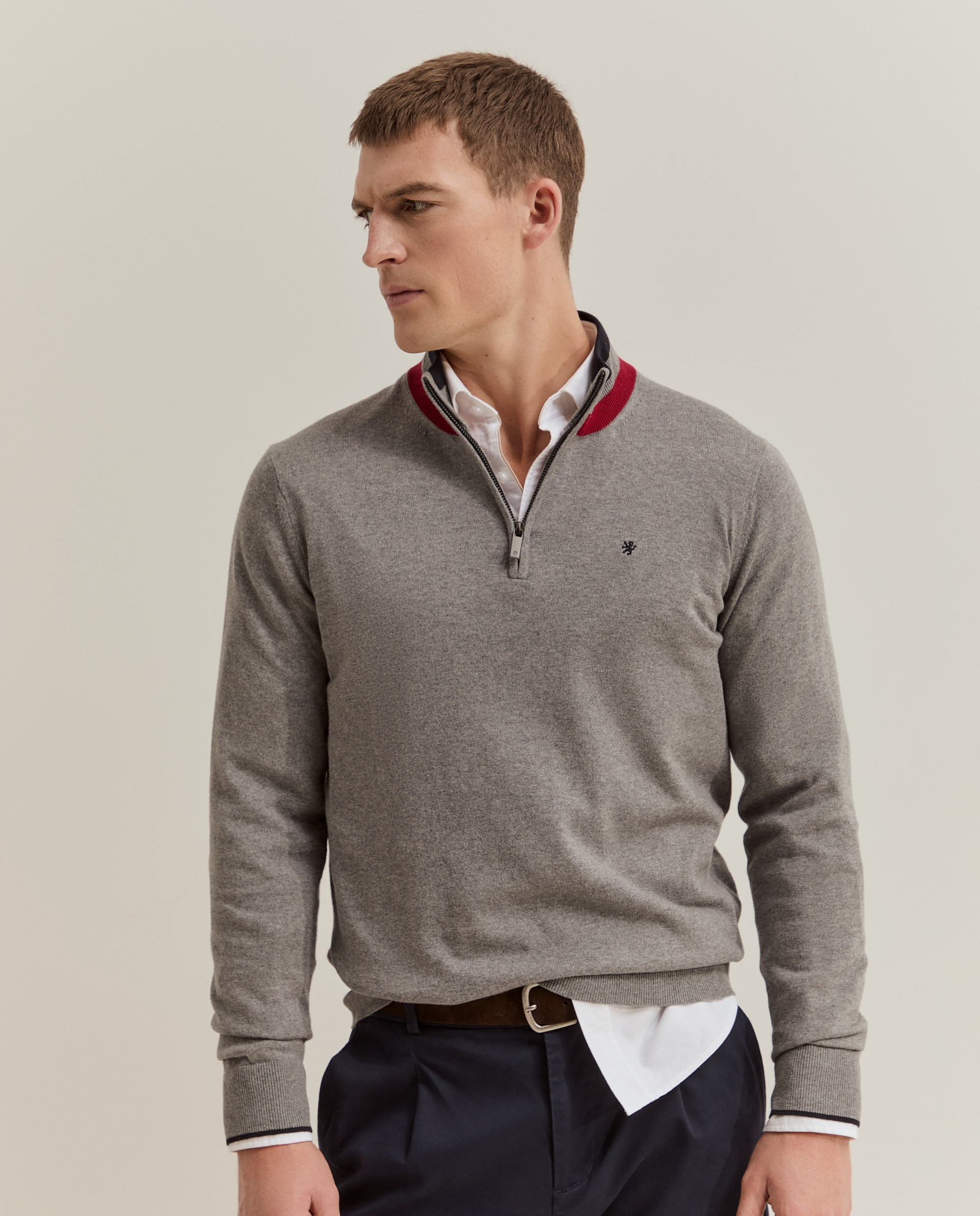 Imagen 2 de Jersey de hombre de cachemir con media cremallera - Lion of Porches - Gris Gris