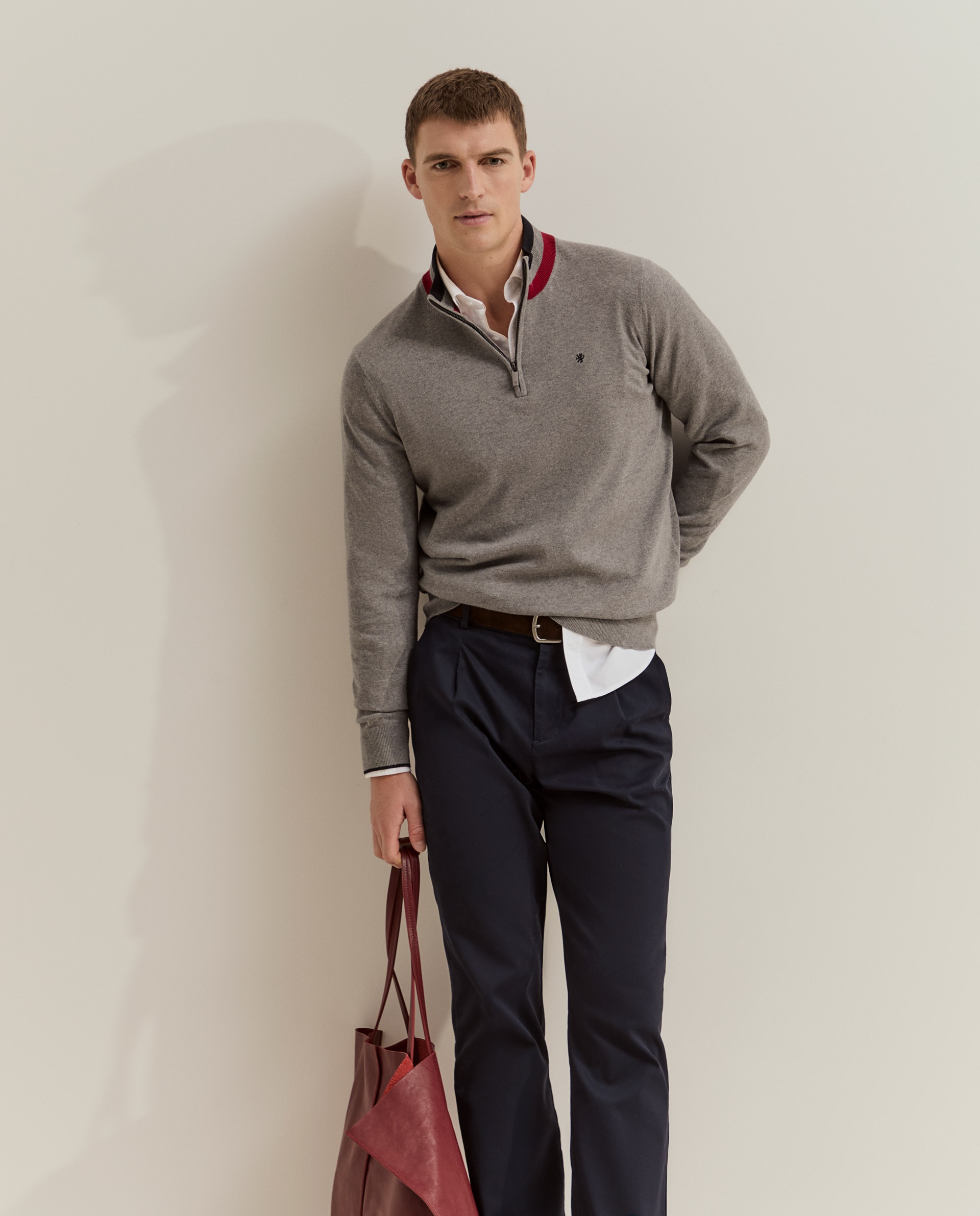 Imagen 4 de Jersey de hombre de cachemir con media cremallera - Lion of Porches - Gris Gris