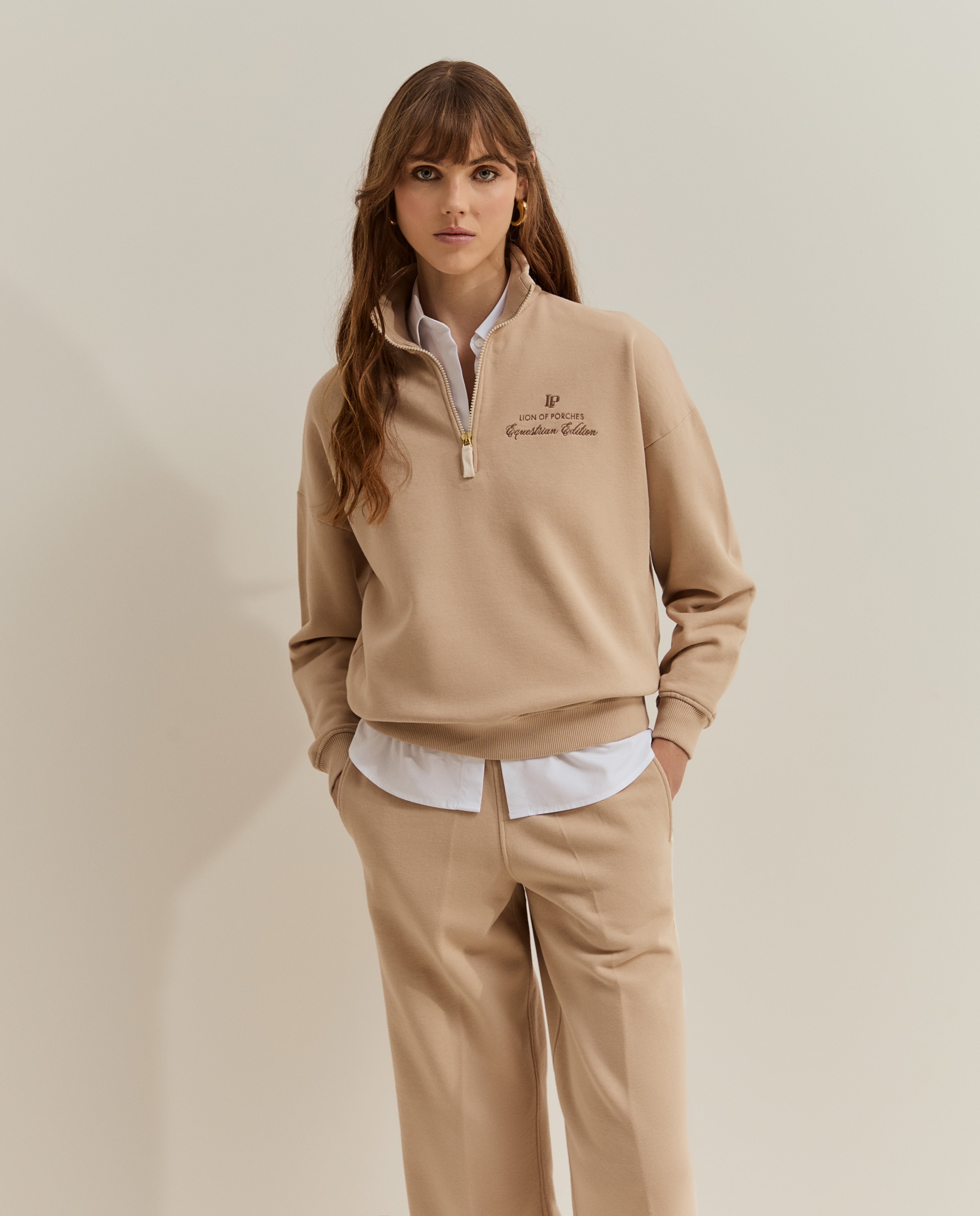 Jersey de mujer de algodón edición ecuestre - Lion of Porches - Beige Beige-1