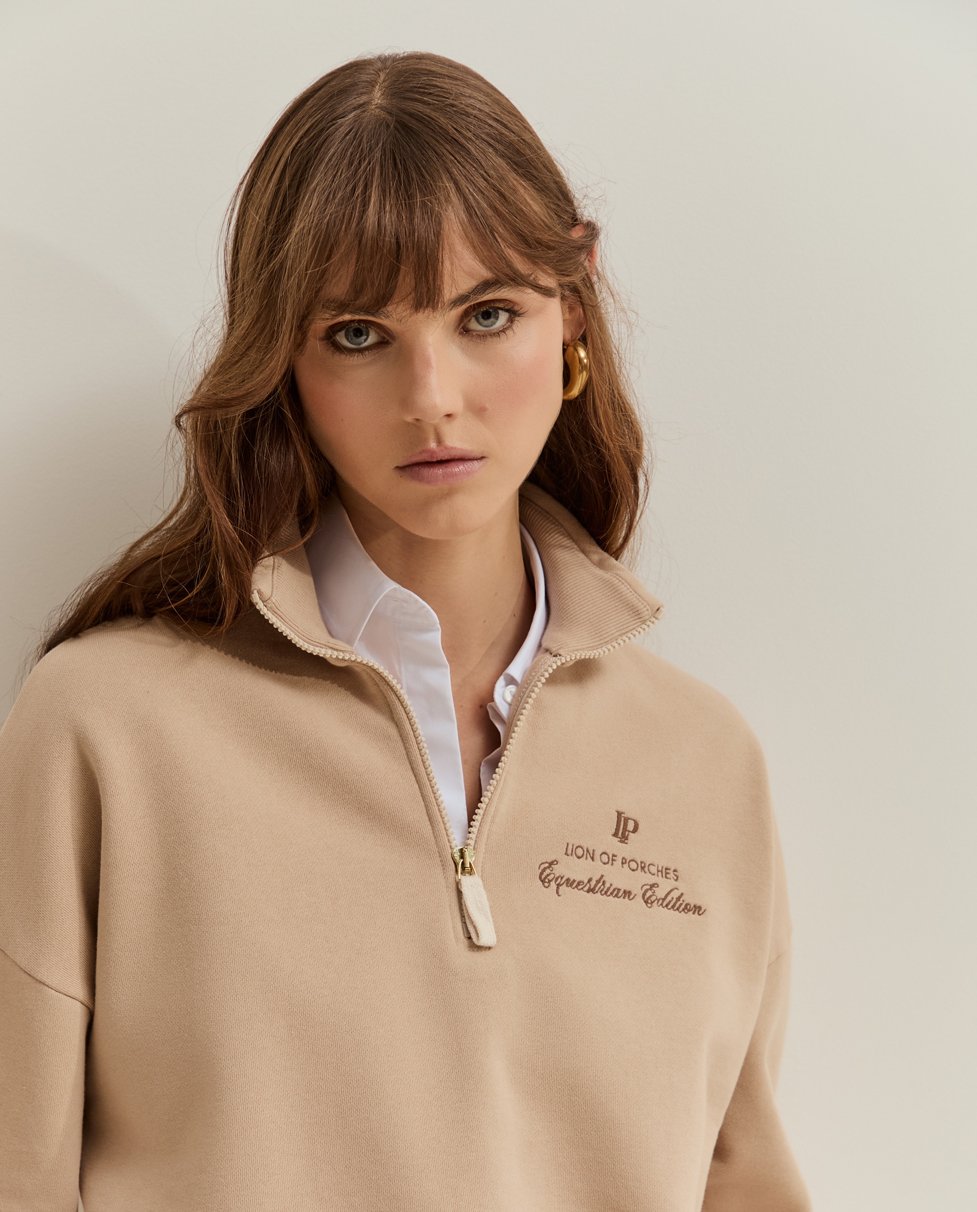 Jersey de mujer de algodón edición ecuestre - Lion of Porches - Beige Beige-2